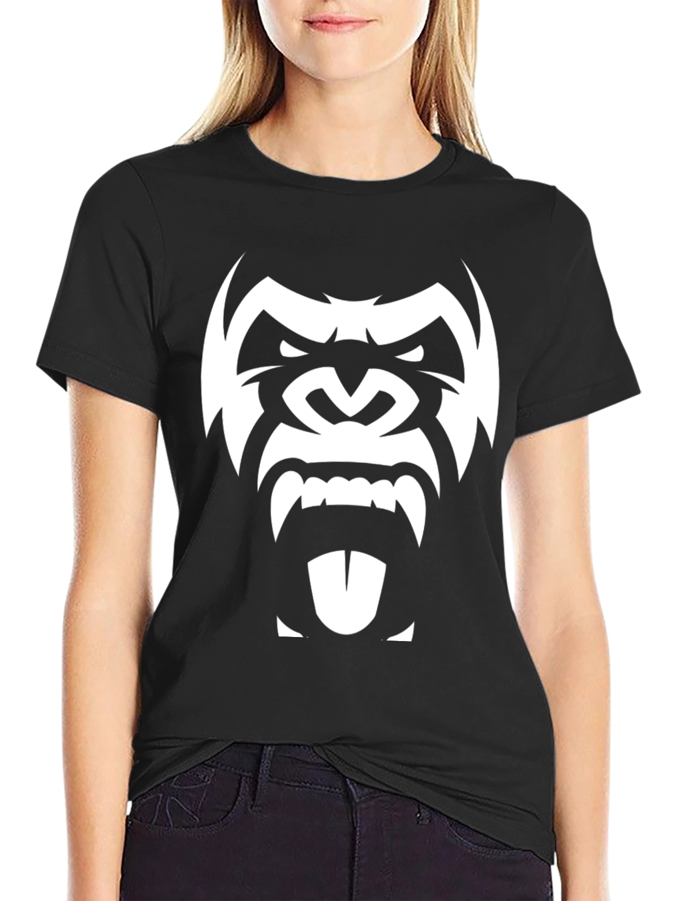 Mens Black T-Shirt with White Gorilla Graphic