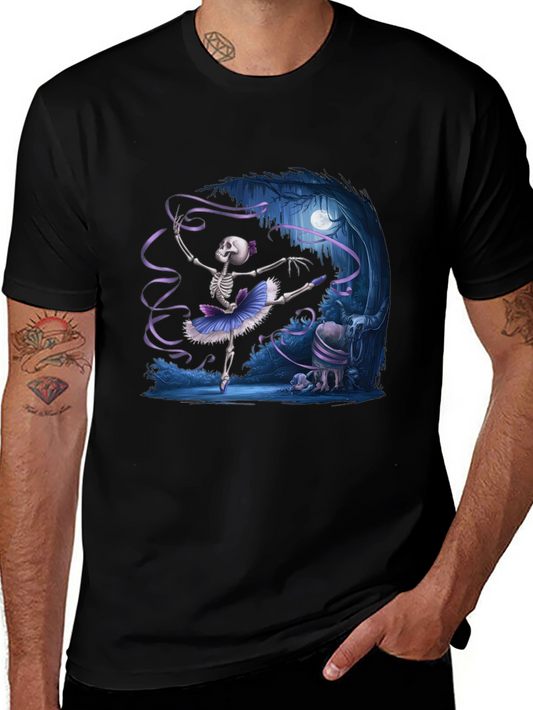 Skeleton Ballerina Graphic Tee - Dark Humor Dance T-Shirt