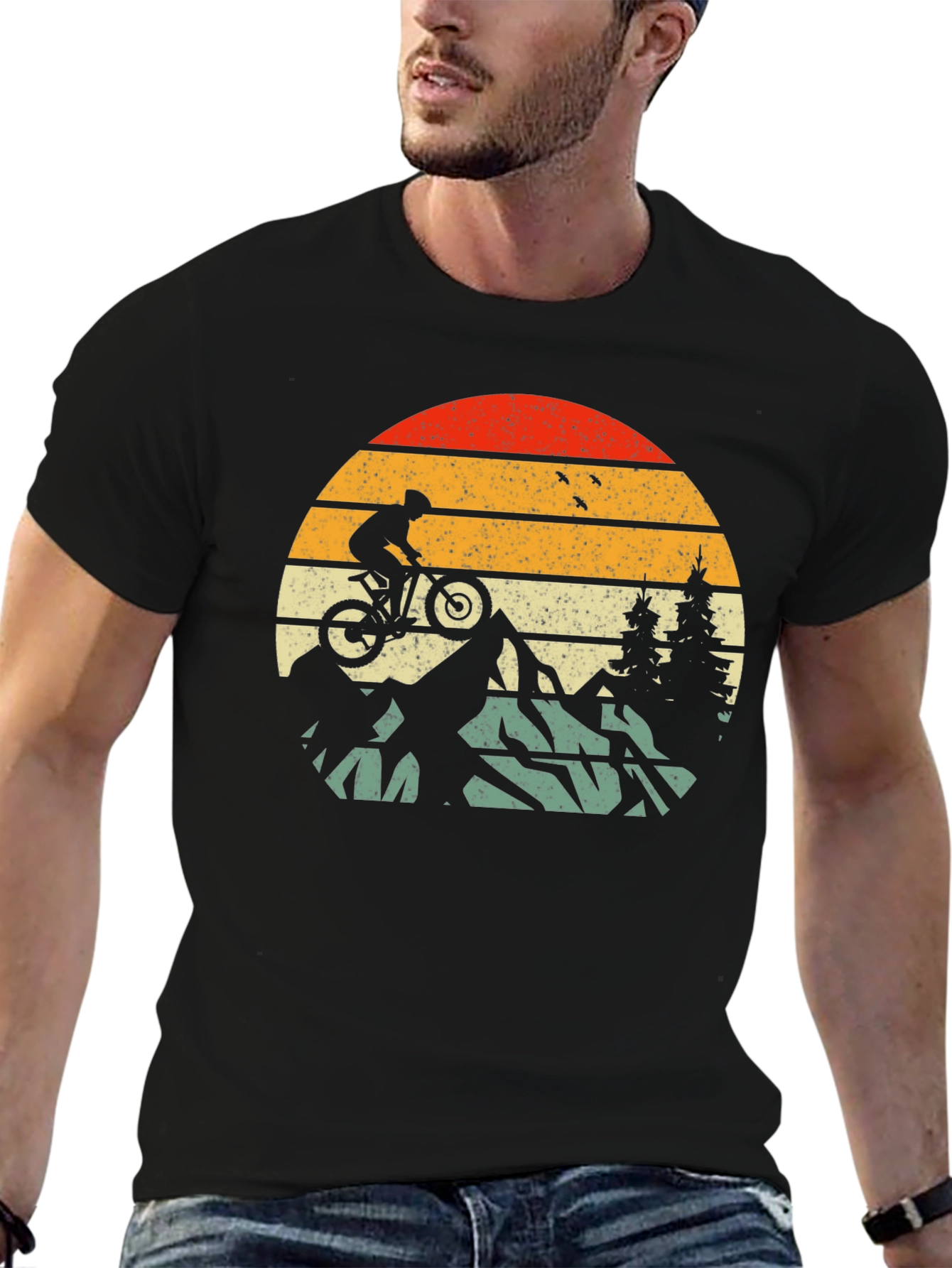 Mountain Biker Retro Sunset T-Shirt
