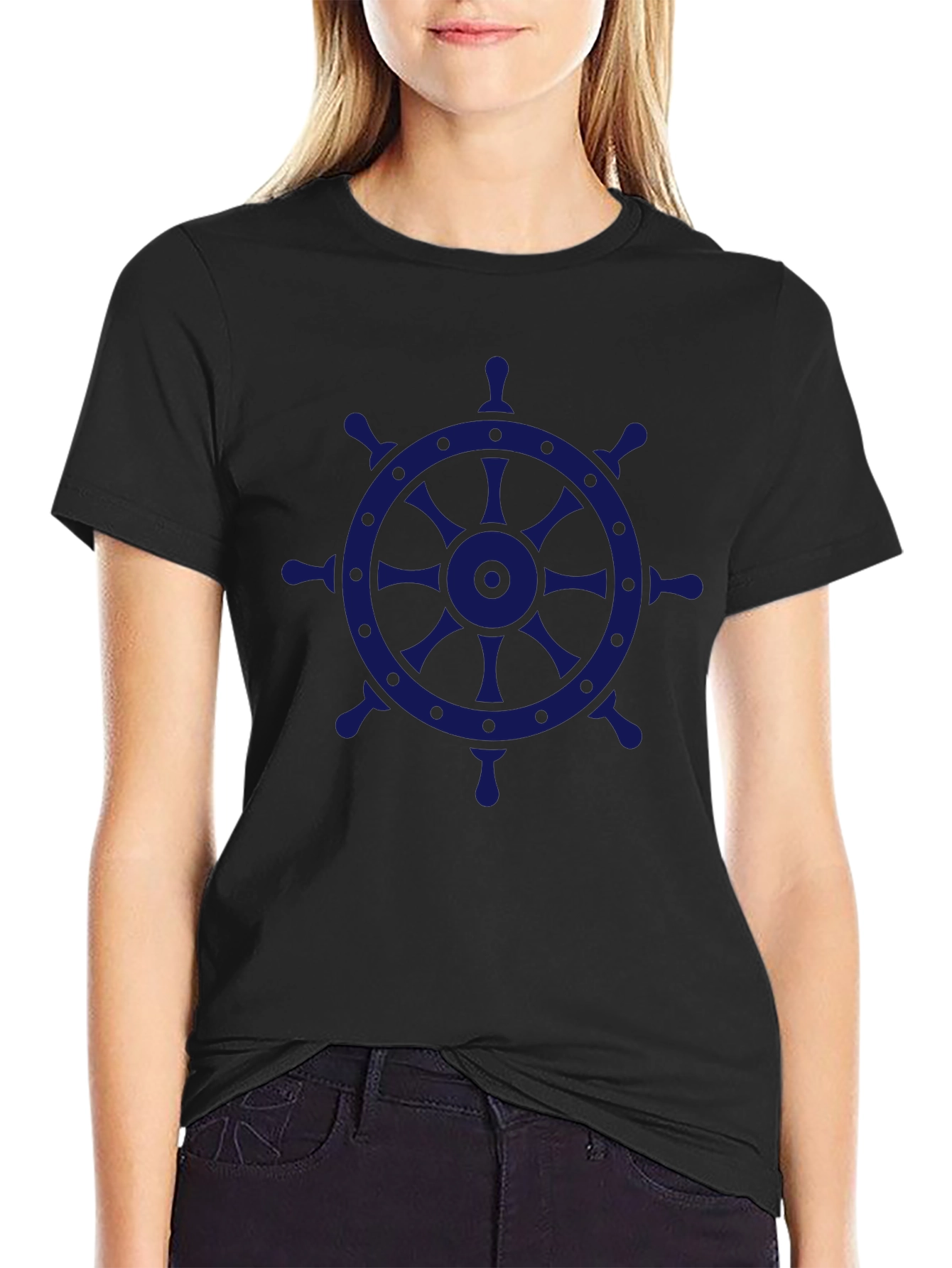 Nautical Wheel Graphic Tee - Black