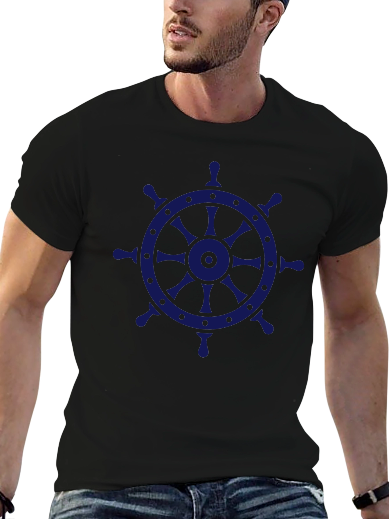 Nautical Wheel Graphic Tee - Black