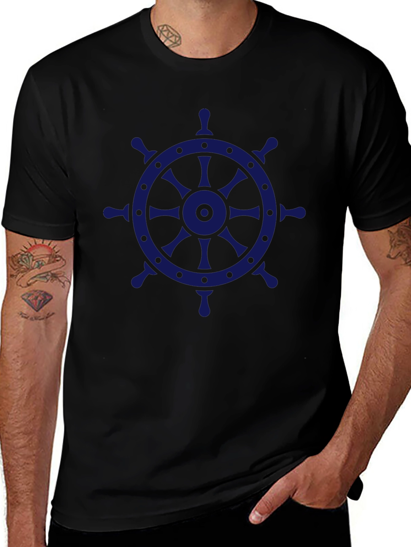 Nautical Wheel Graphic Tee - Black