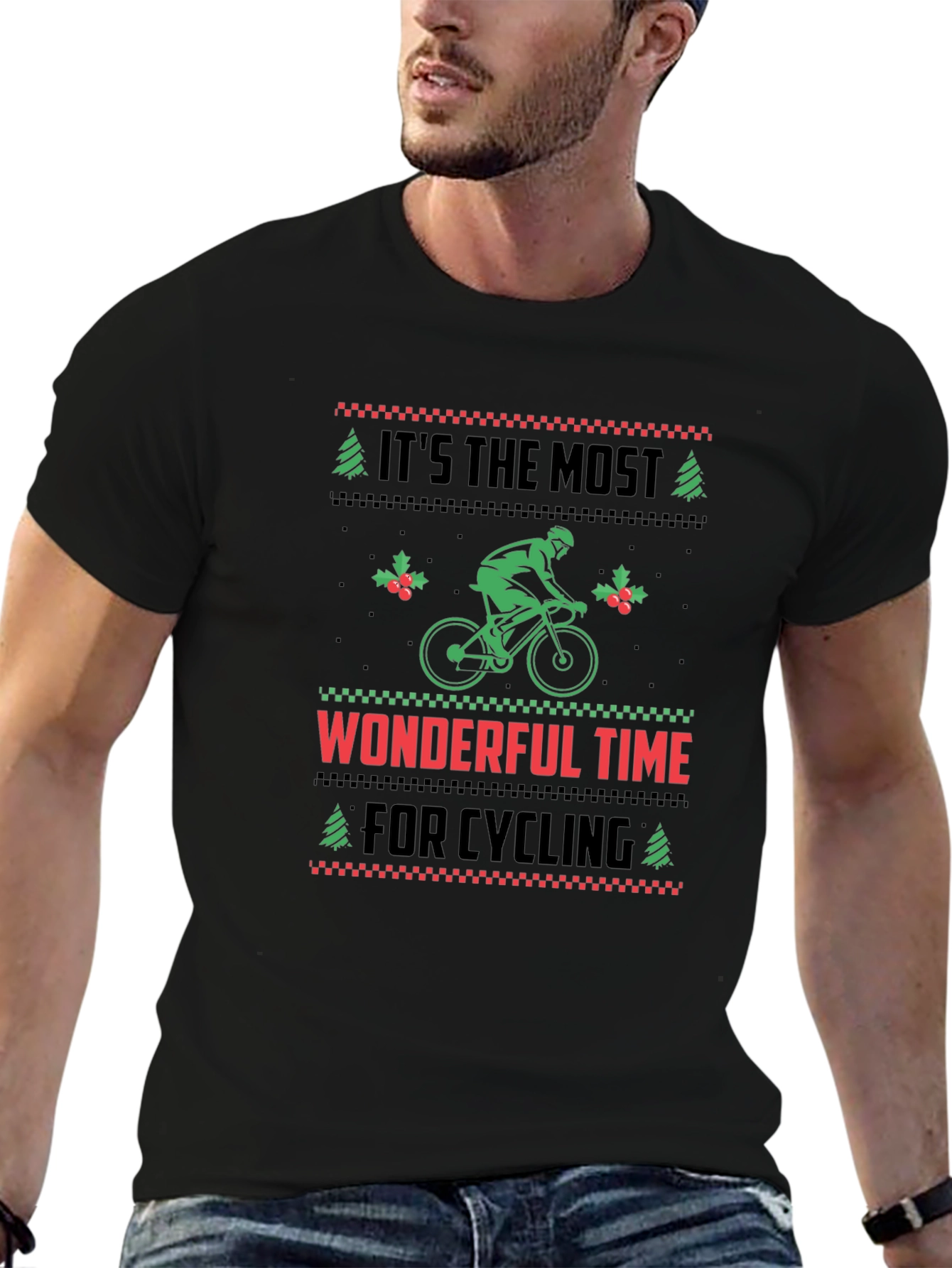 Cycling Christmas T-Shirt - Holiday Ugly Sweater Style