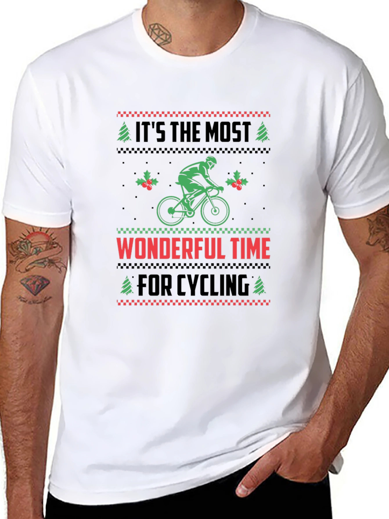 Cycling Christmas T-Shirt - Holiday Ugly Sweater Style