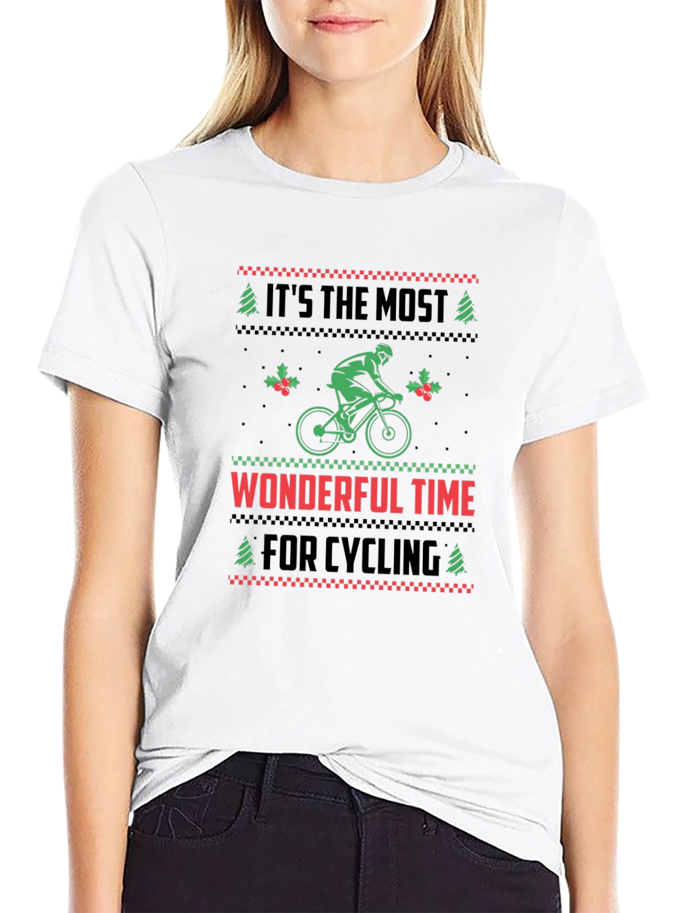 Cycling Christmas T-Shirt - Holiday Ugly Sweater Style