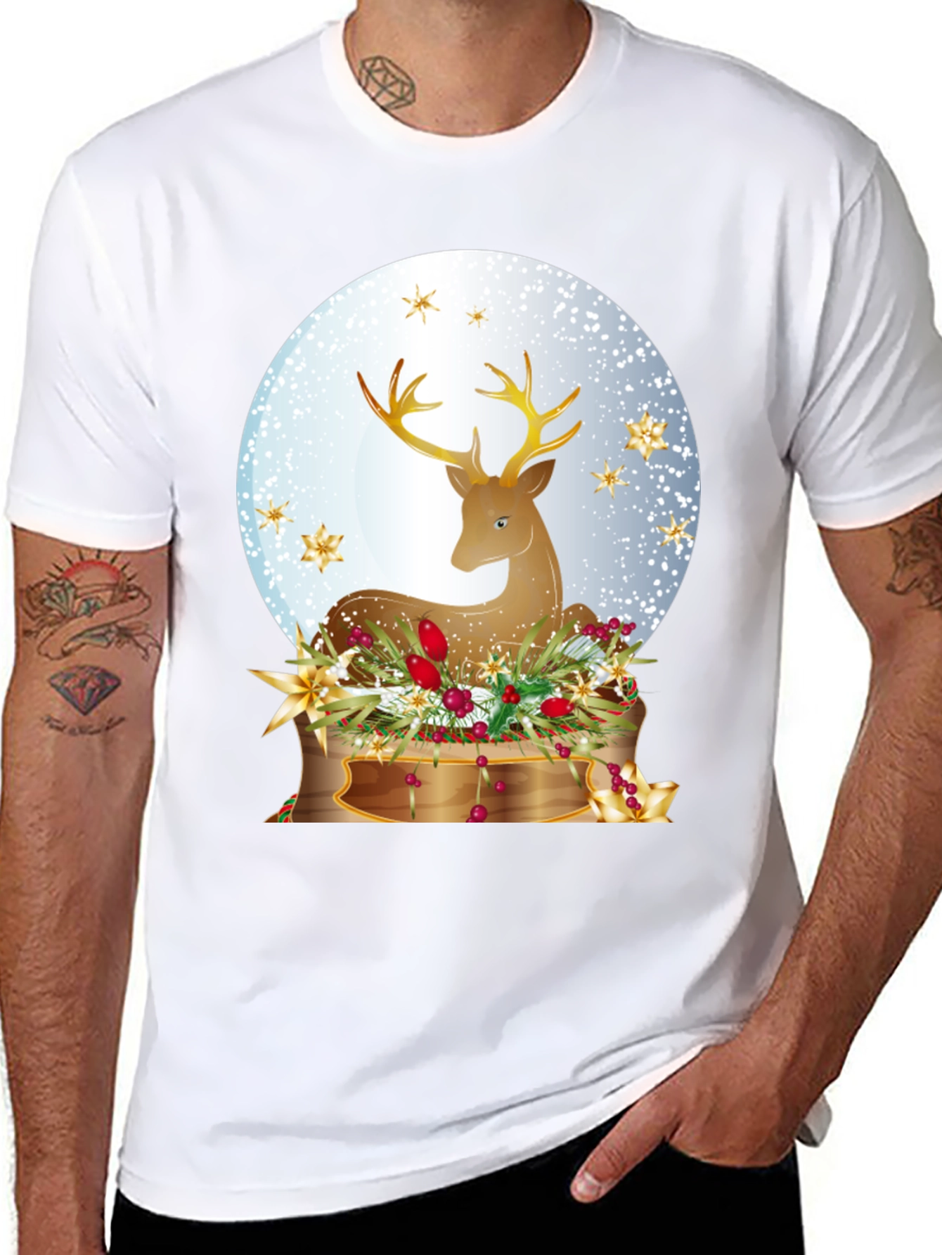 Festive Deer Graphic T-Shirt - Holiday Season Apparel