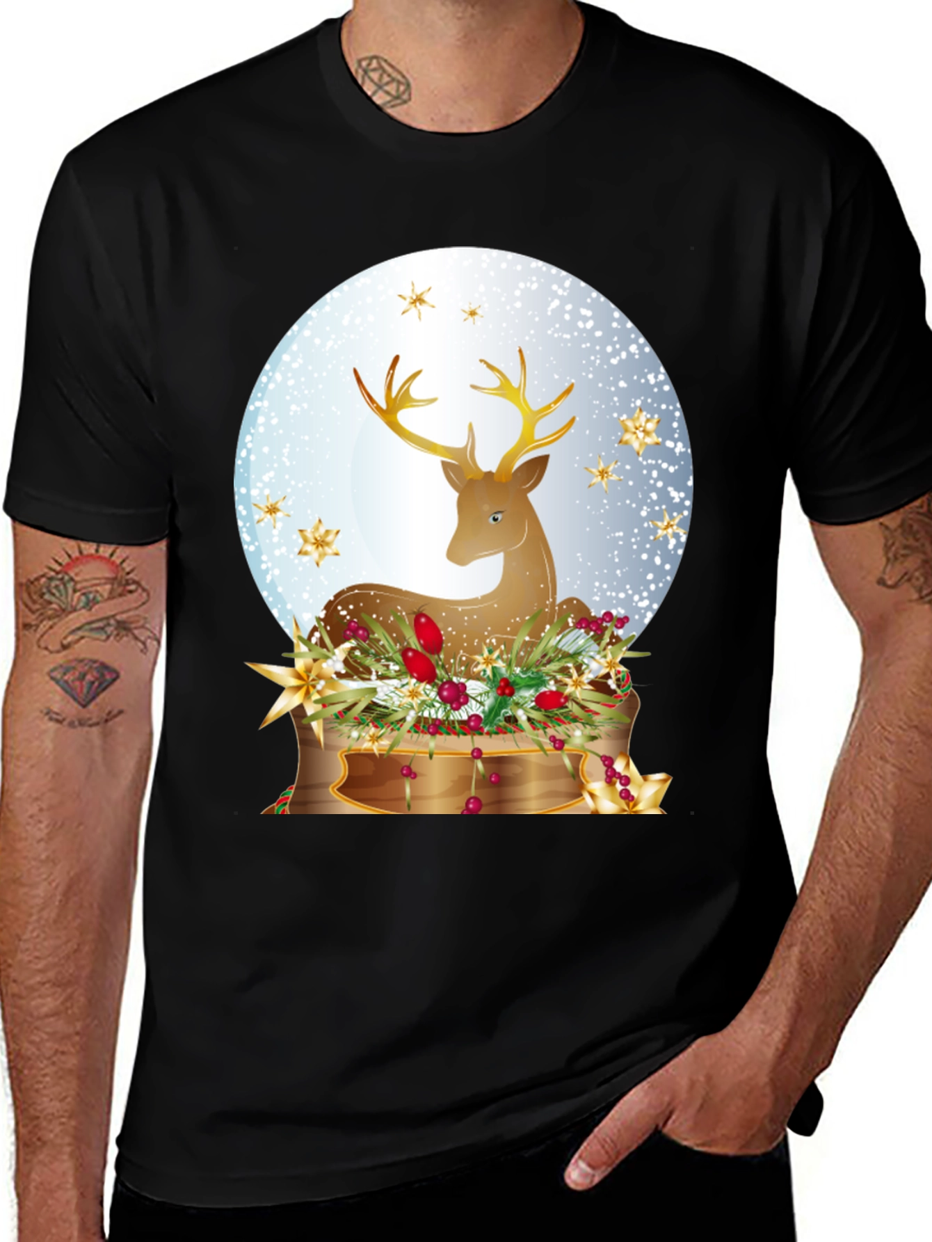 Festive Deer Graphic T-Shirt - Holiday Season Apparel