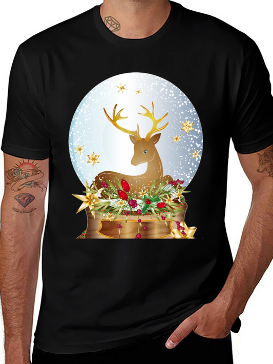 Festive Deer Graphic T-Shirt - Holiday Season Apparel