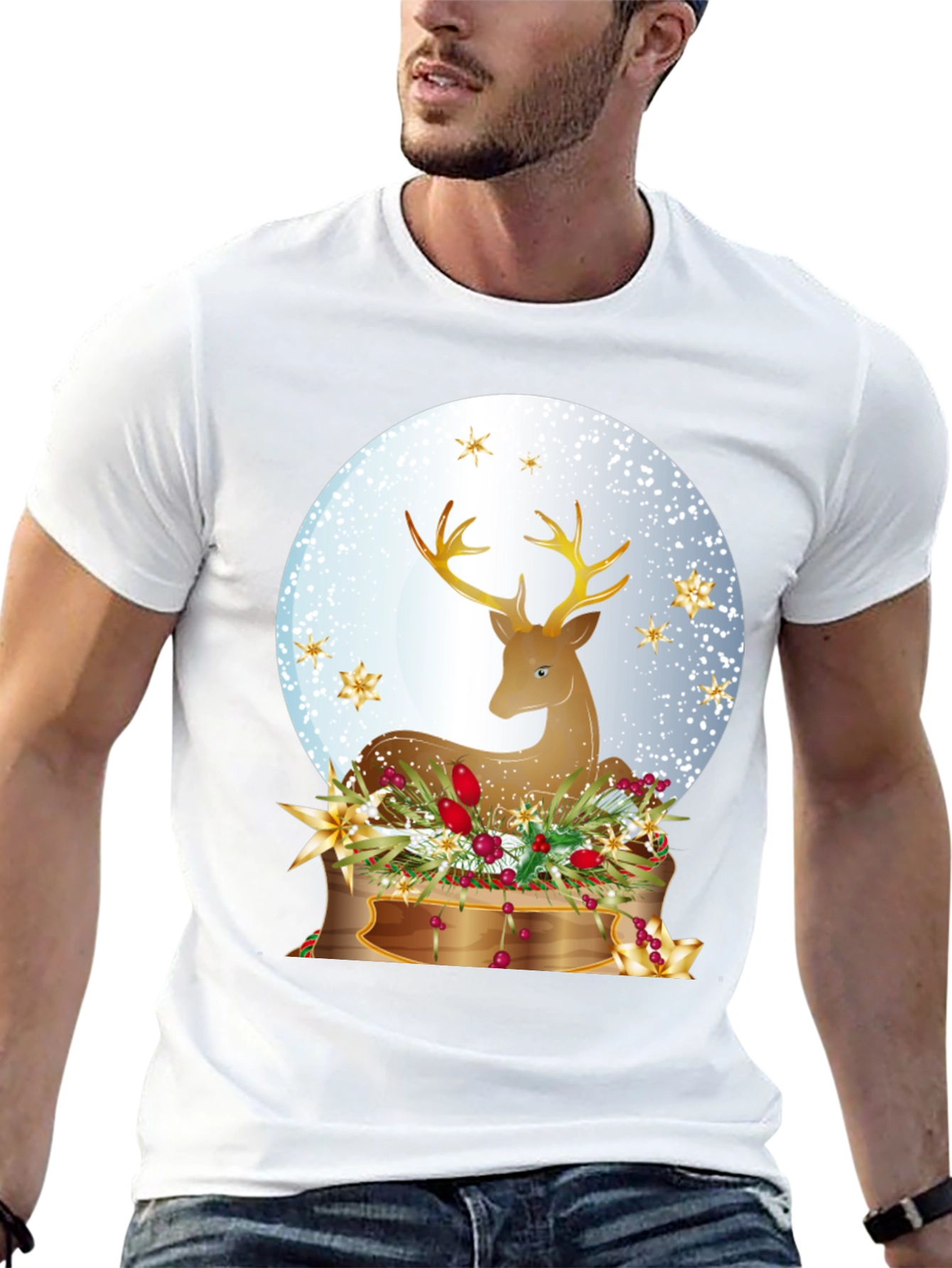 Festive Deer Graphic T-Shirt - Holiday Season Apparel