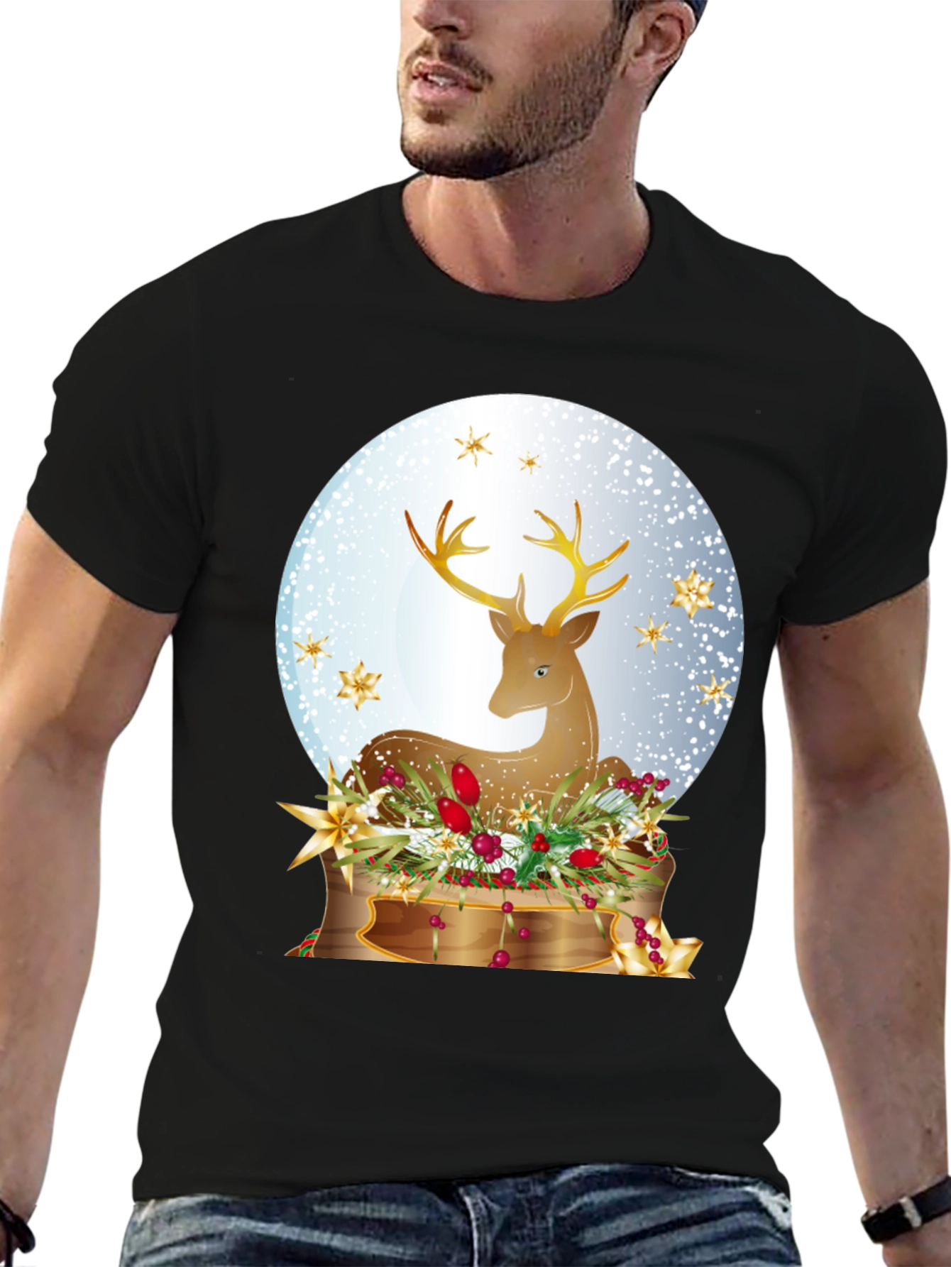 Festive Deer Graphic T-Shirt - Holiday Season Apparel