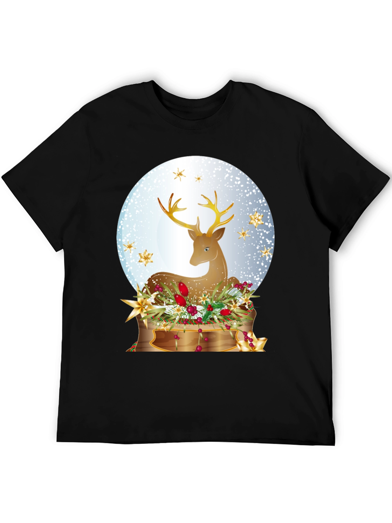 Festive Deer Graphic T-Shirt - Holiday Season Apparel