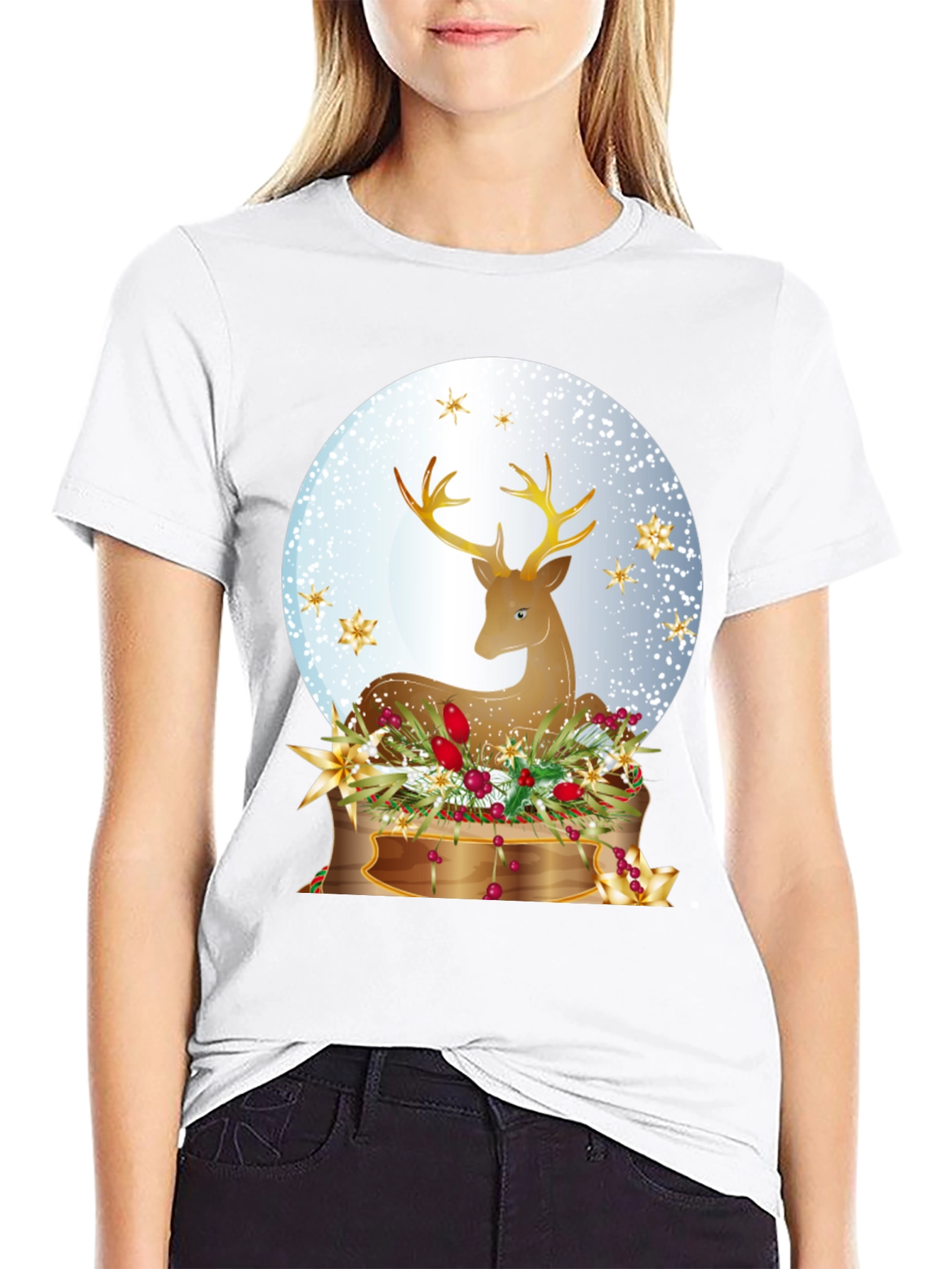 Festive Deer Graphic T-Shirt - Holiday Season Apparel