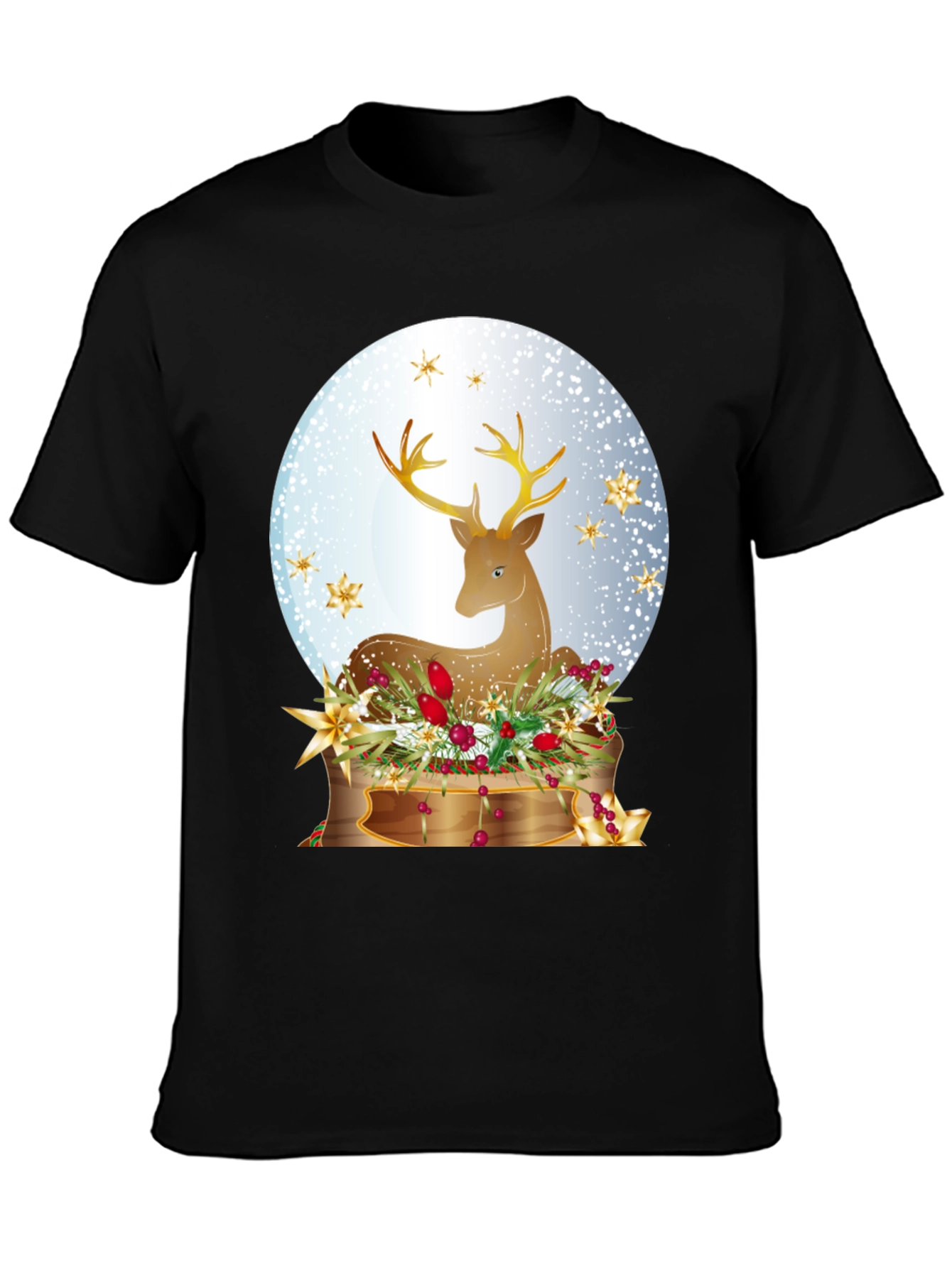 Festive Deer Graphic T-Shirt - Holiday Season Apparel