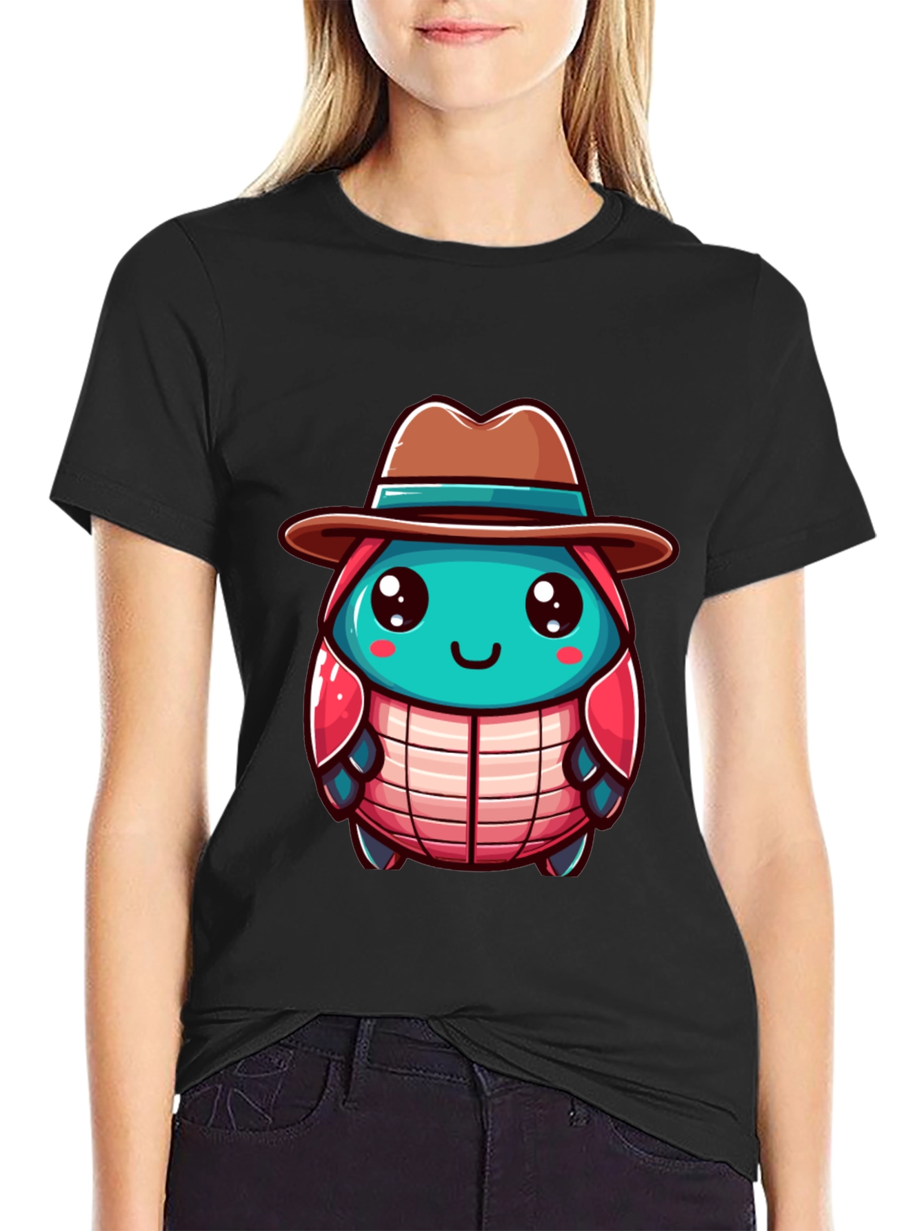 Cartoon Character on Black T-Shirt