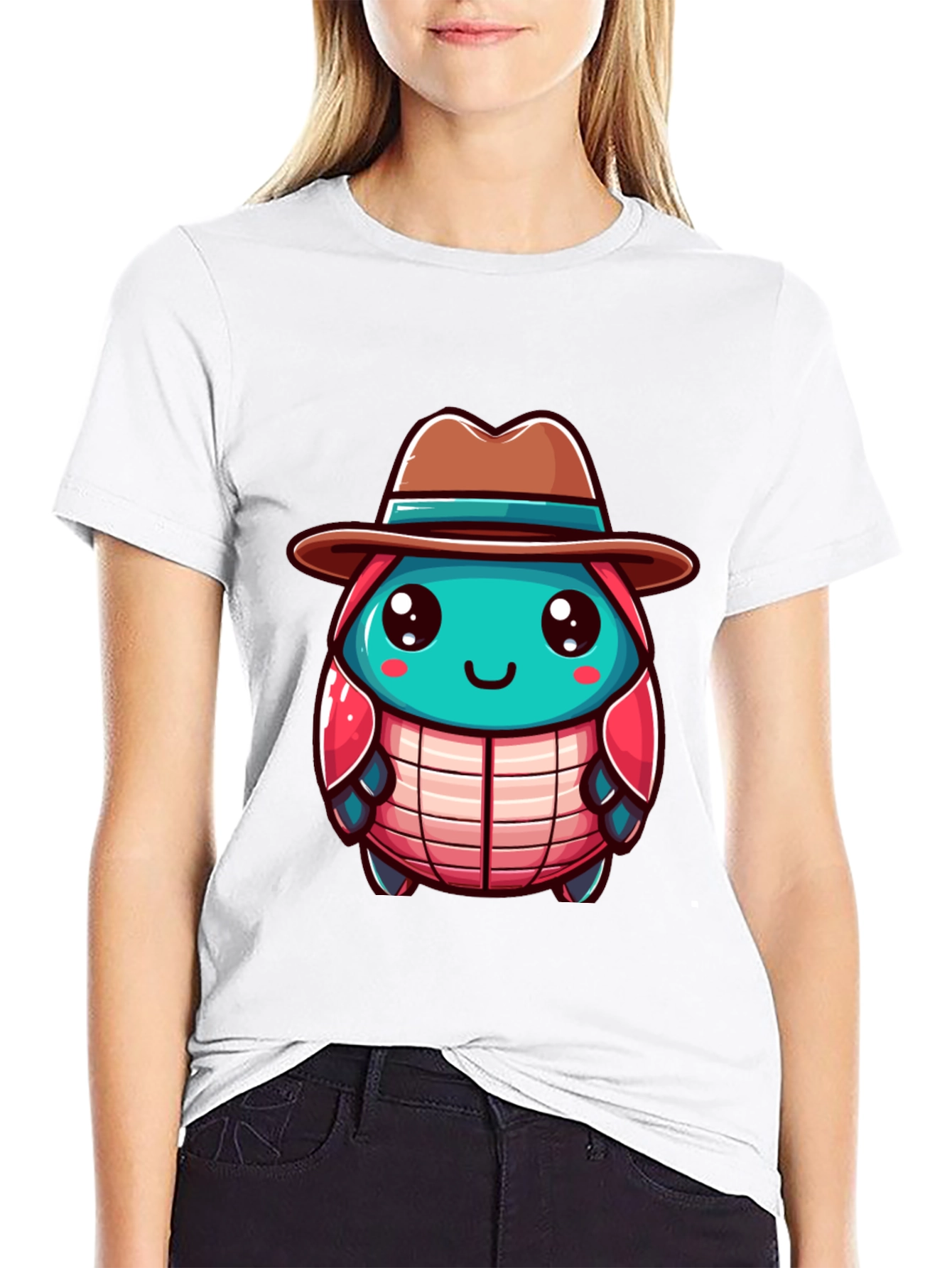 Cartoon Character on Black T-Shirt
