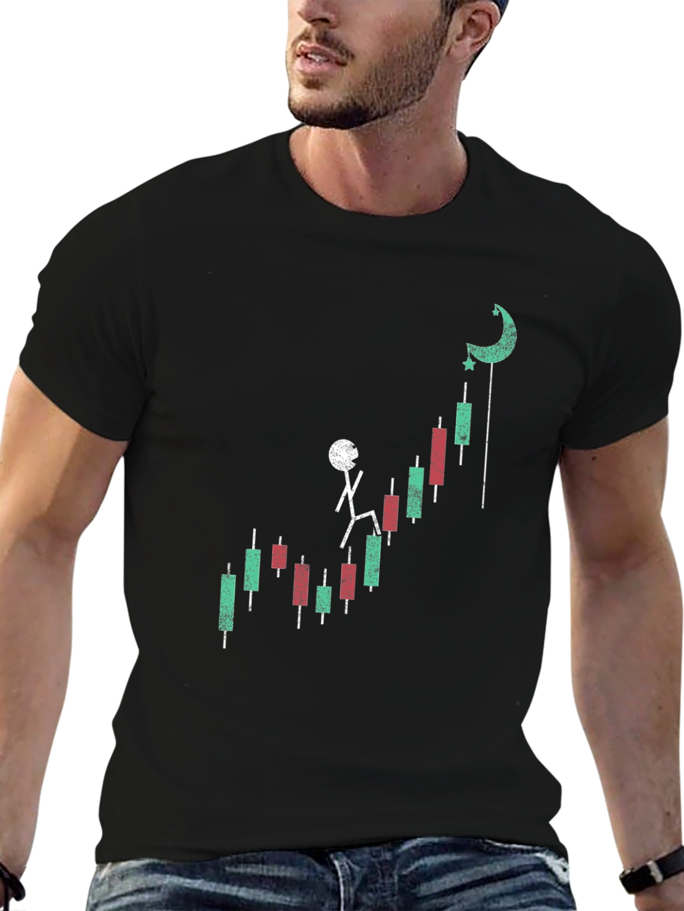 Stock Climb T-Shirt - Black Cotton Blend Graphic Tee