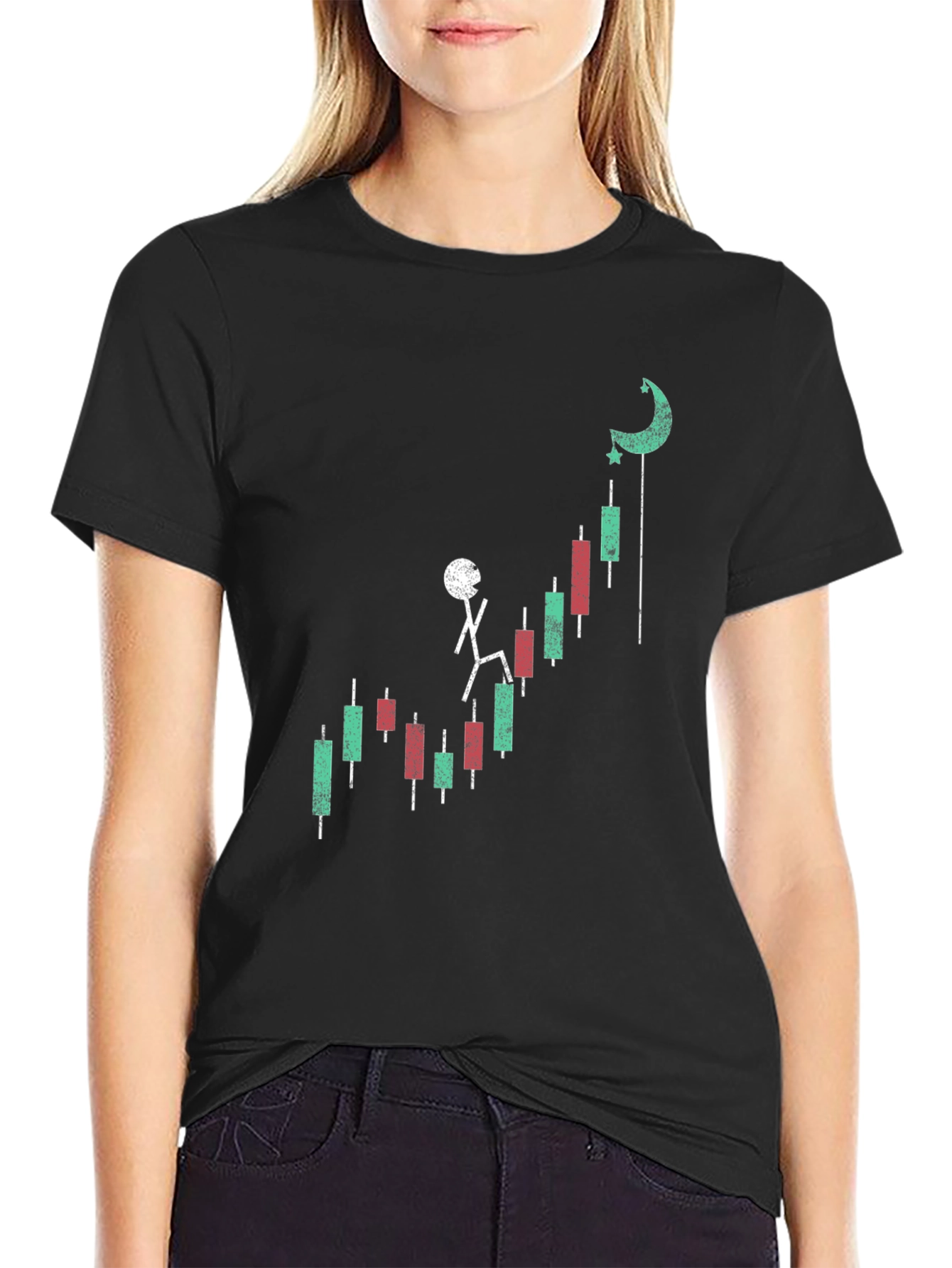 Stock Climb T-Shirt - Black Cotton Blend Graphic Tee