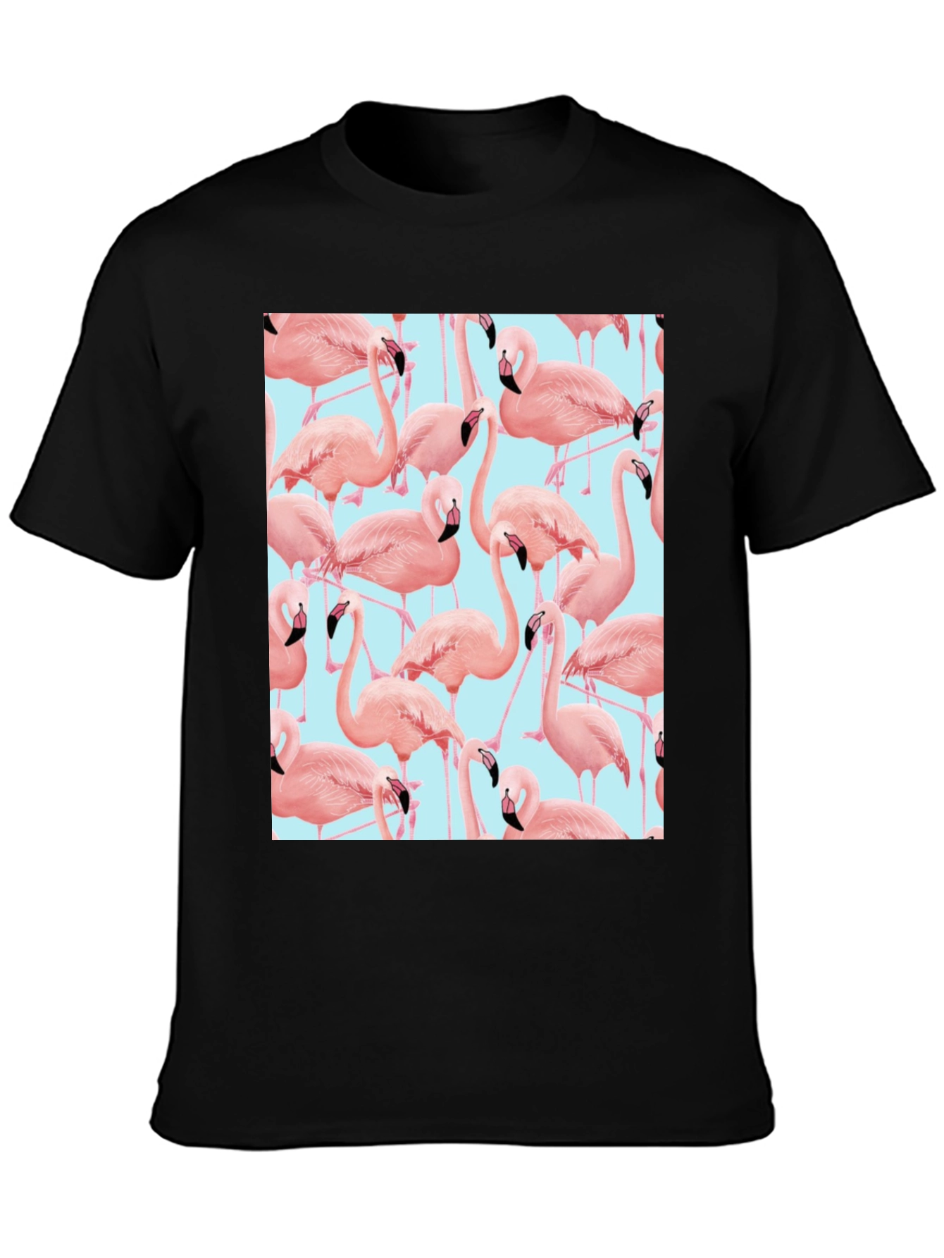 Flamingo Pattern Black T-Shirt