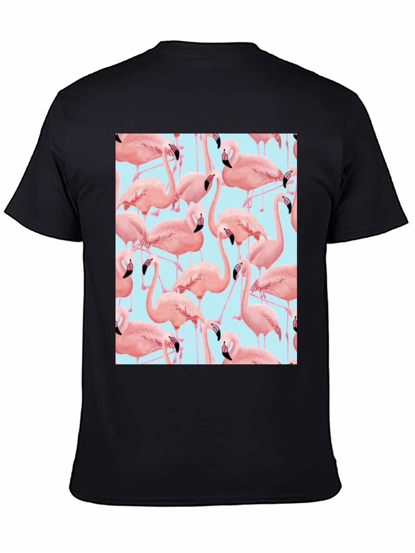 Flamingo Pattern Black T-Shirt