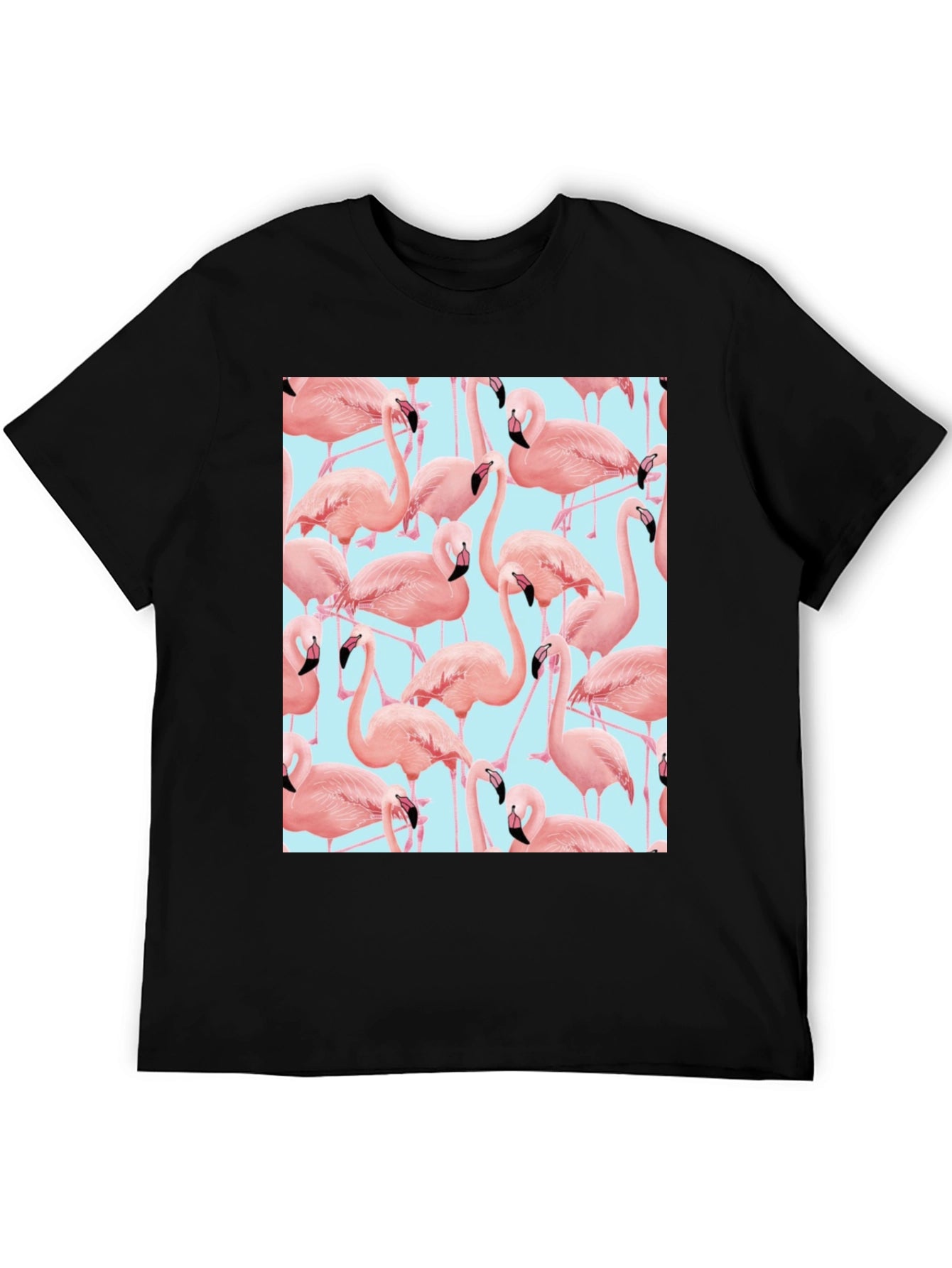 Flamingo Pattern Black T-Shirt