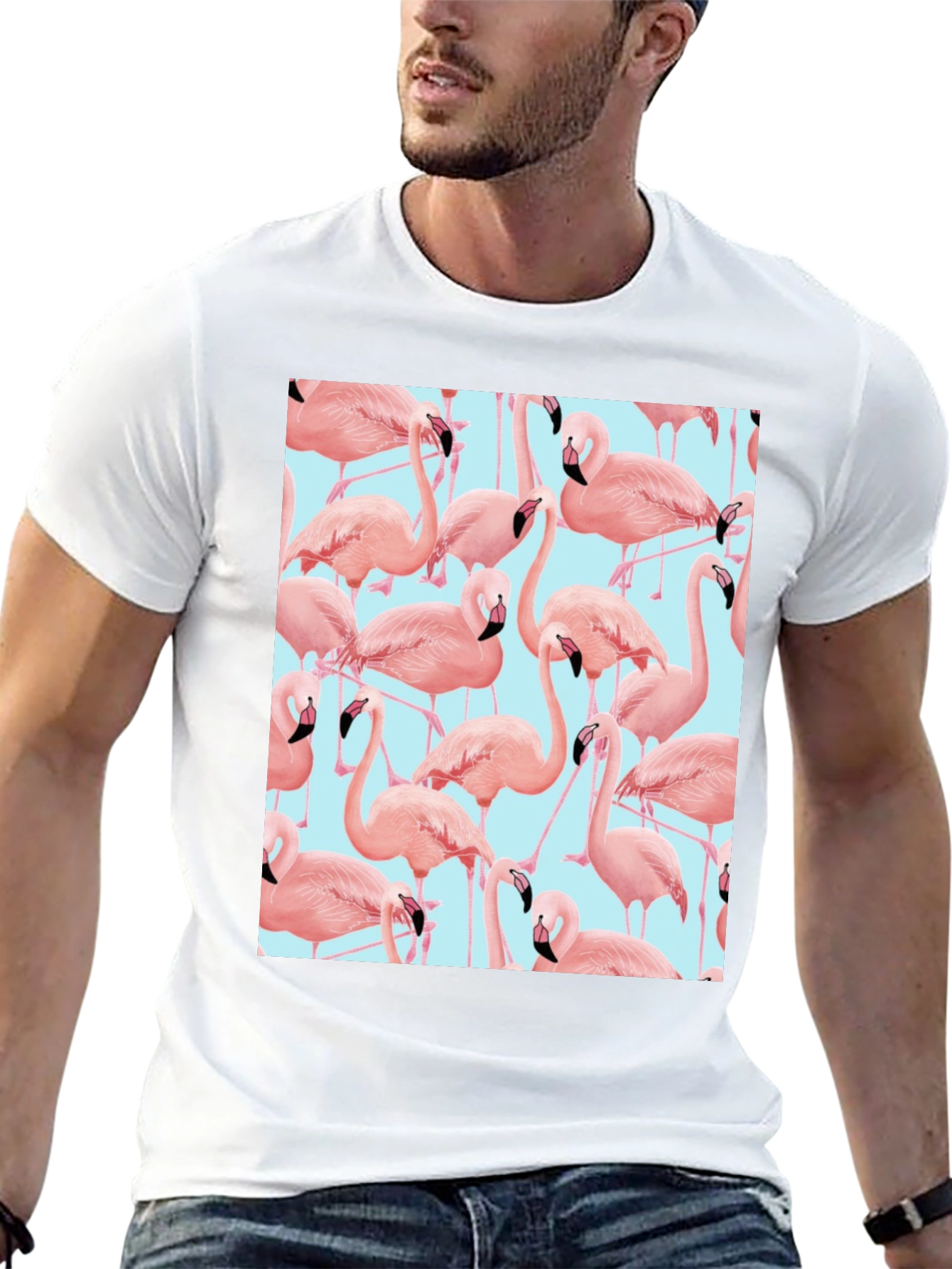 Flamingo Pattern Black T-Shirt