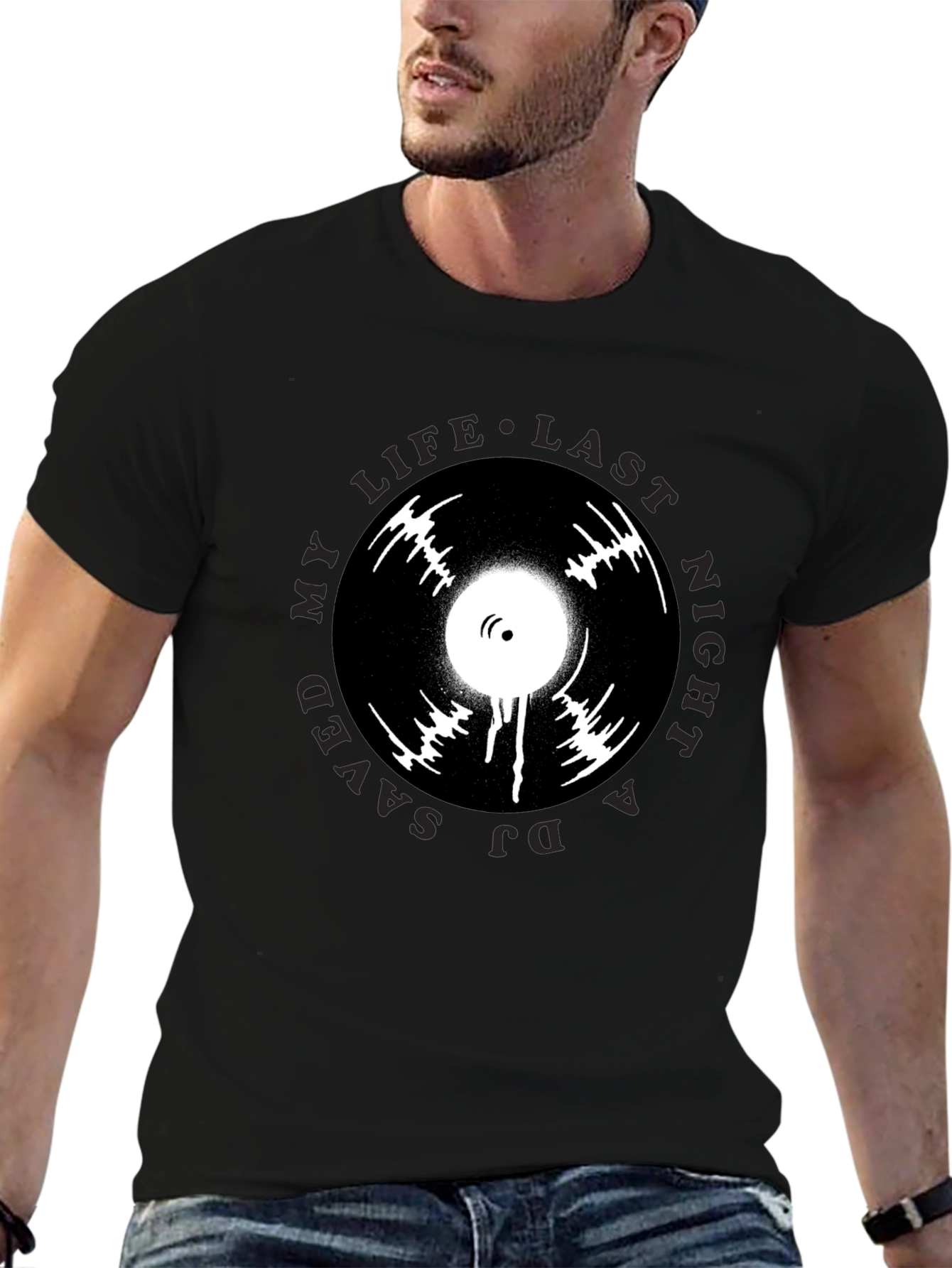 DJ Saved My Life T-Shirt Black Vinyl Graphic Tee