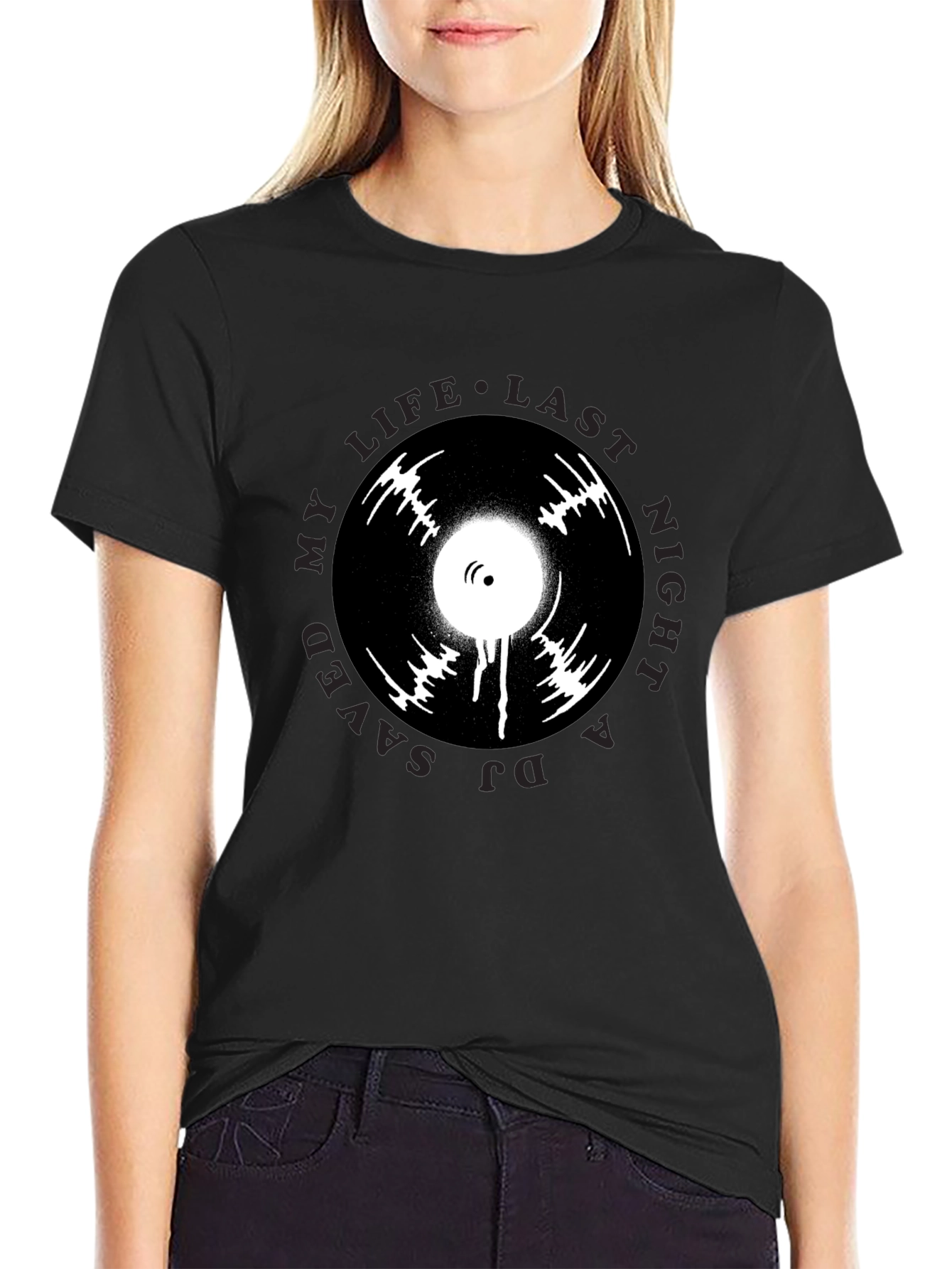 DJ Saved My Life T-Shirt Black Vinyl Graphic Tee