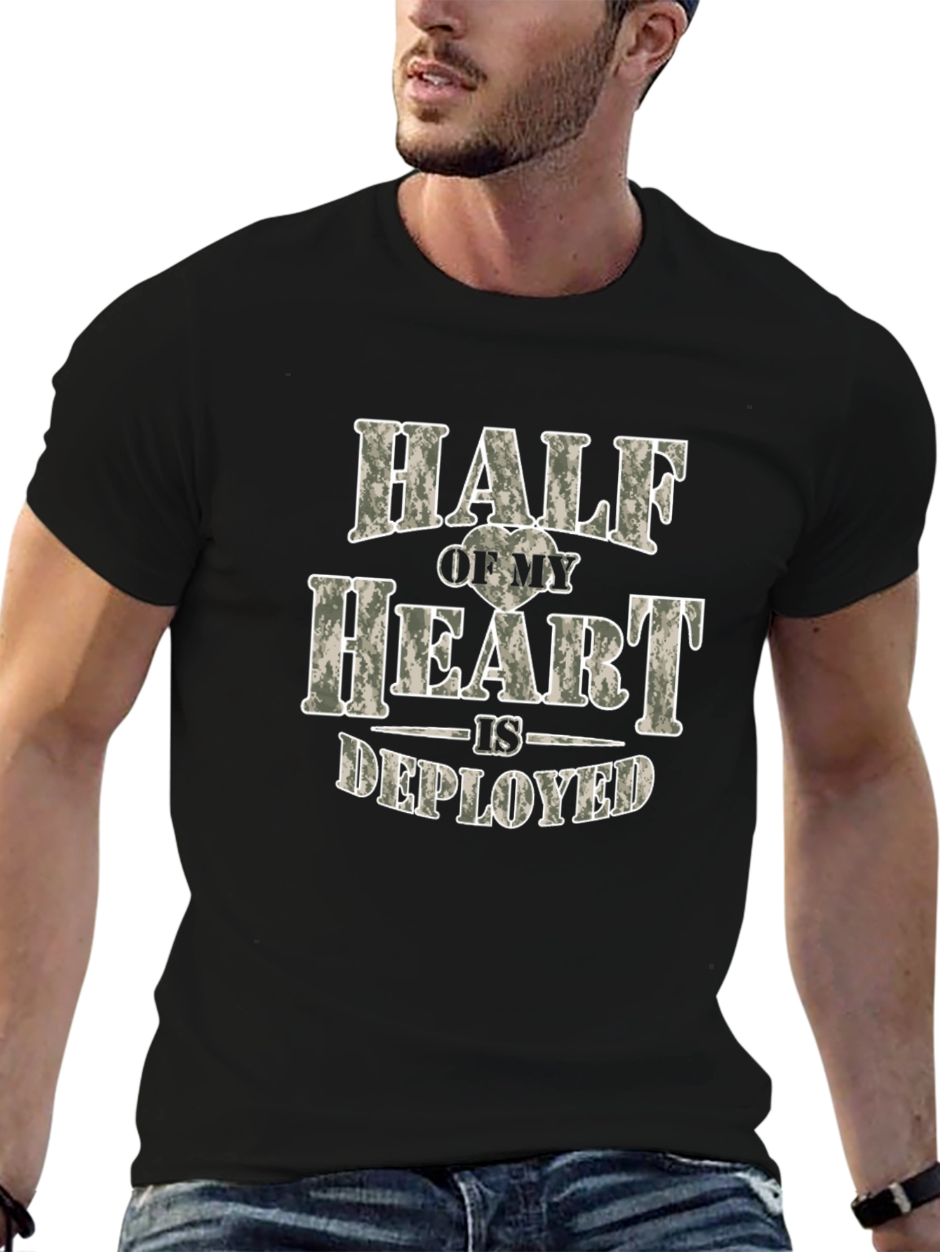 Half My Heart is Deployed Black Tee
