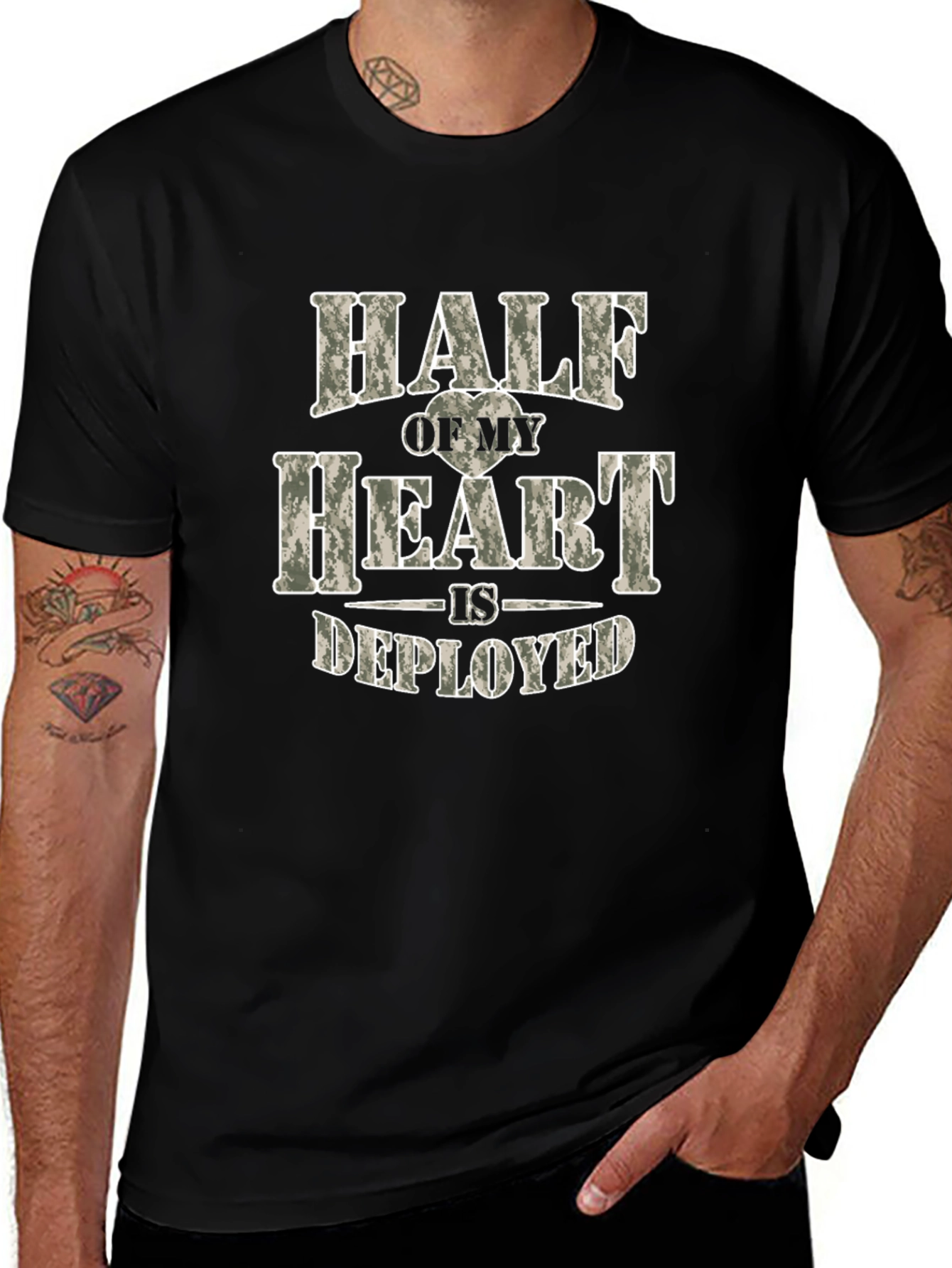 Half My Heart is Deployed Black Tee
