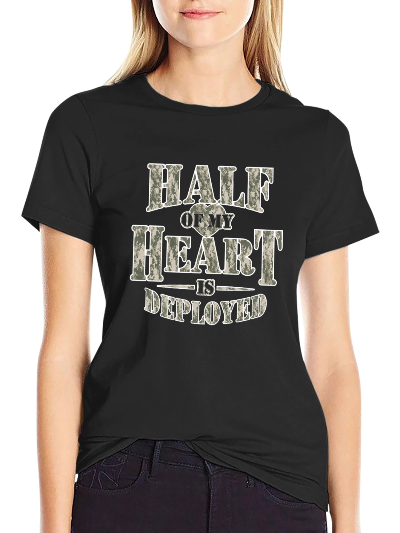 Half My Heart is Deployed Black Tee