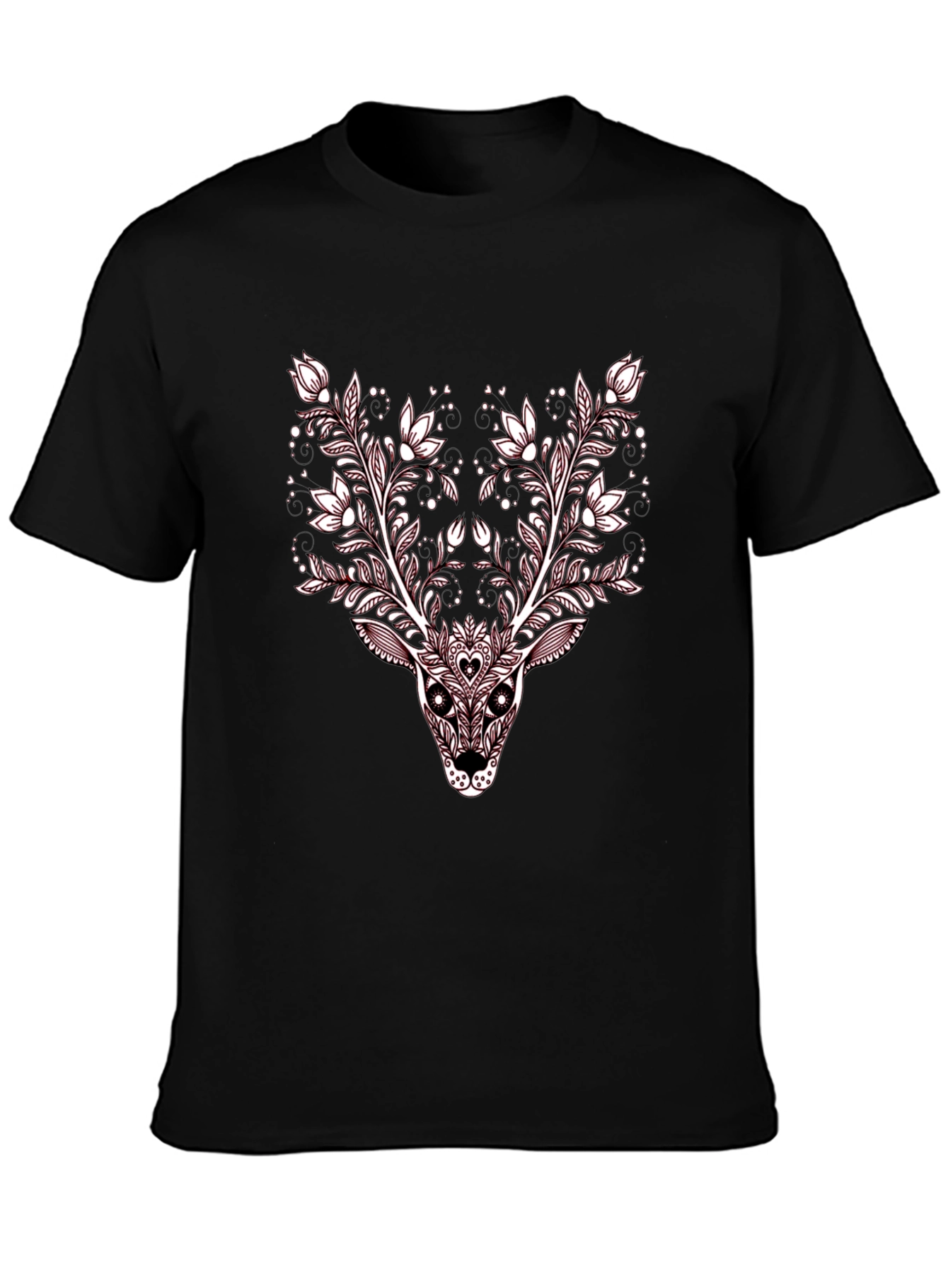 Floral Deer Graphic Tee - Stylish Black T-Shirt