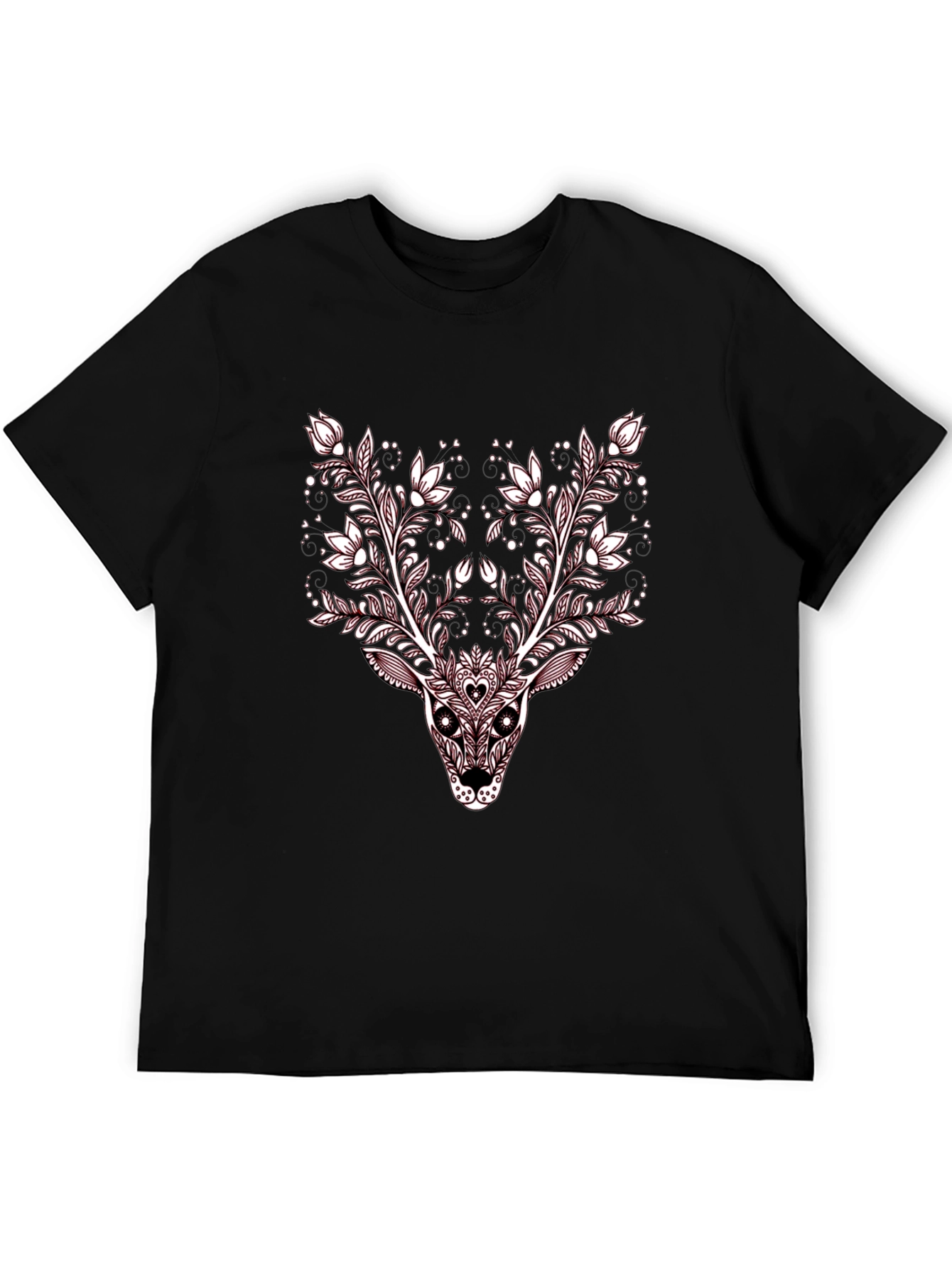 Floral Deer Graphic Tee - Stylish Black T-Shirt