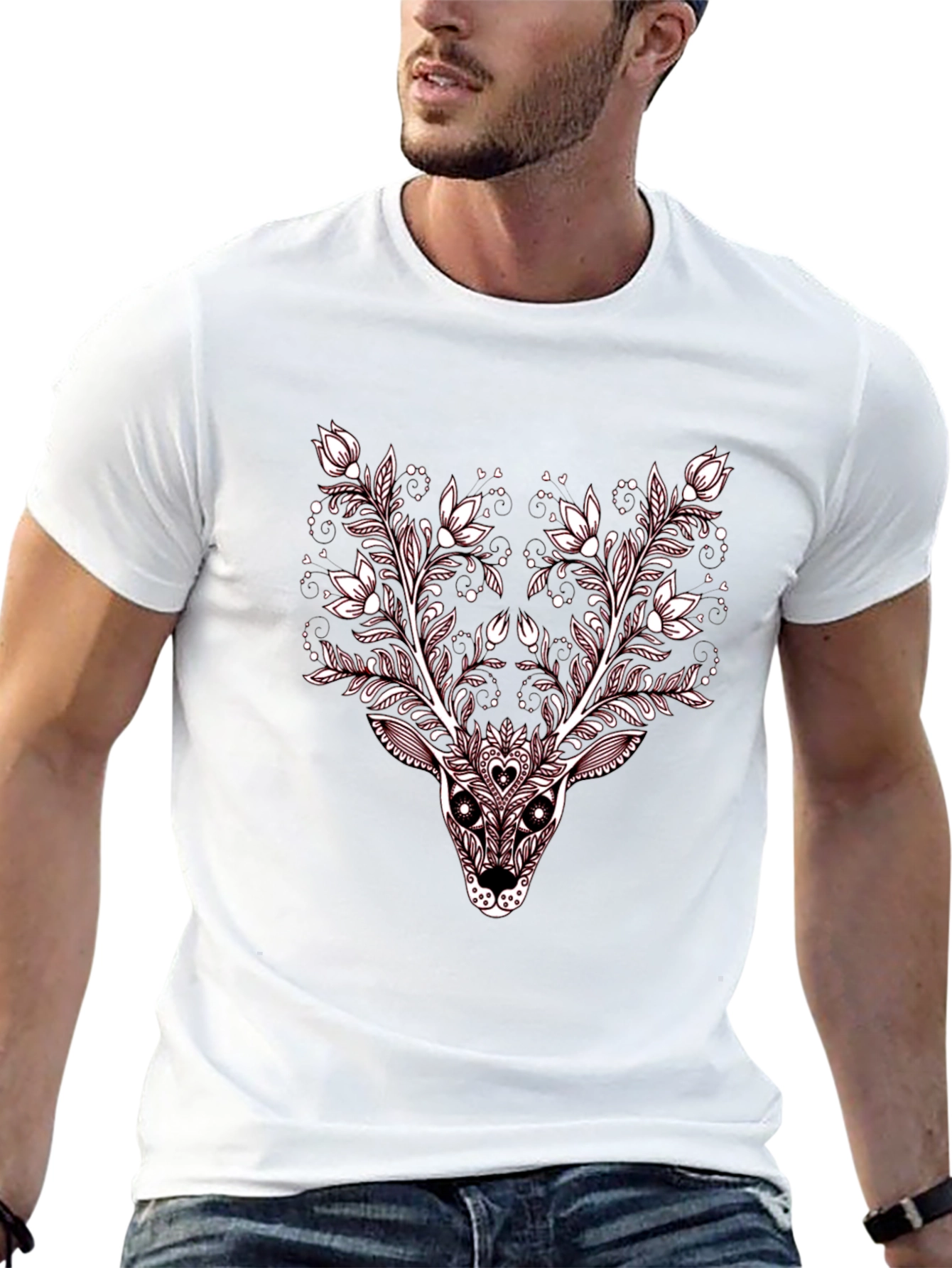 Floral Deer Graphic Tee - Stylish Black T-Shirt