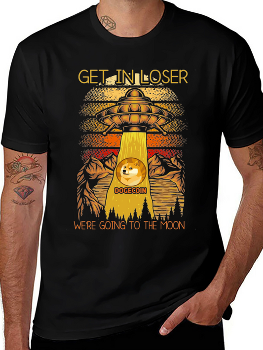 DogeCoin UFO T-Shirt - Get In Loser Were Going To The Moon!