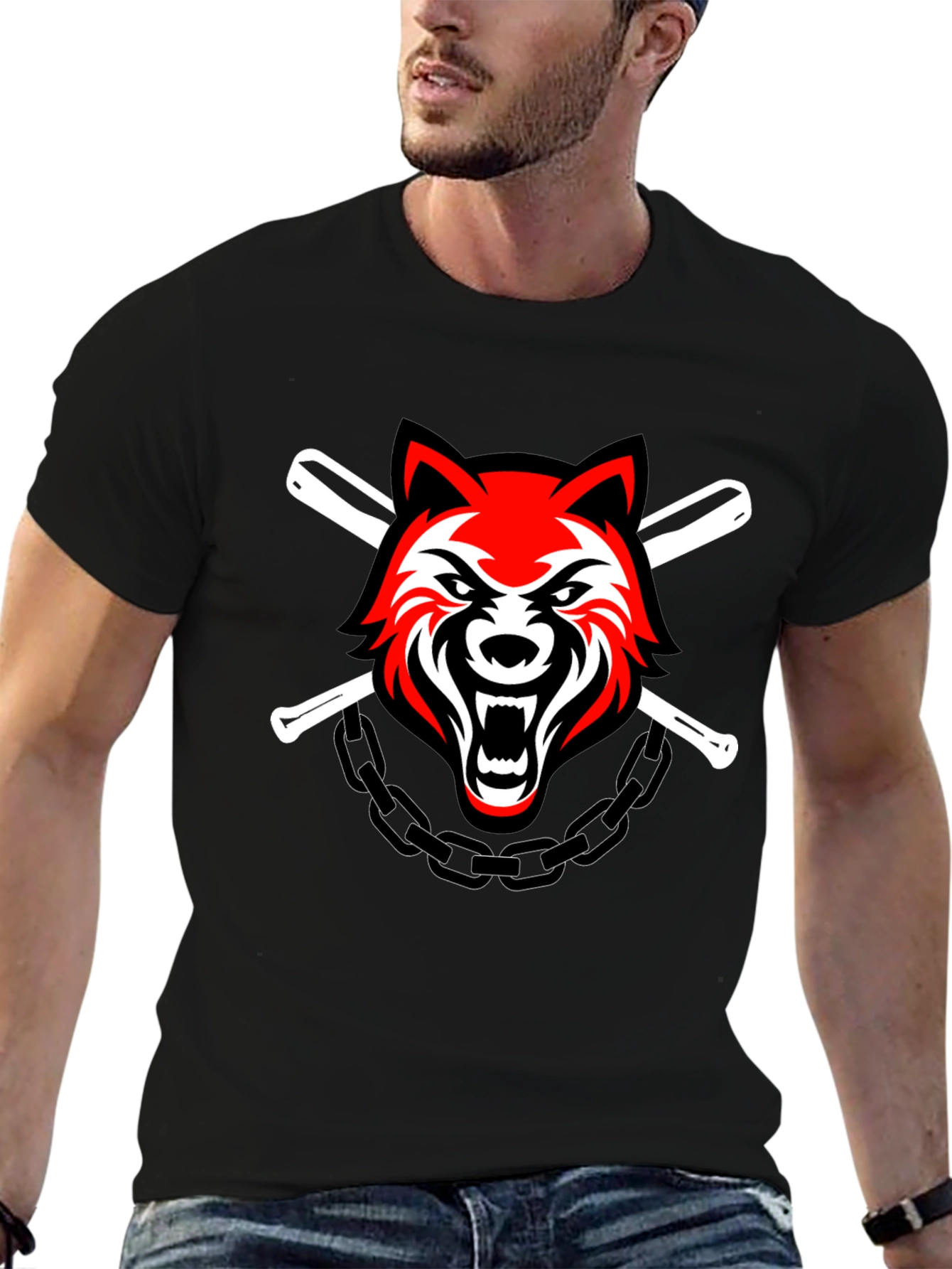 Wolf & Baseball Bats Graphic T-Shirt
