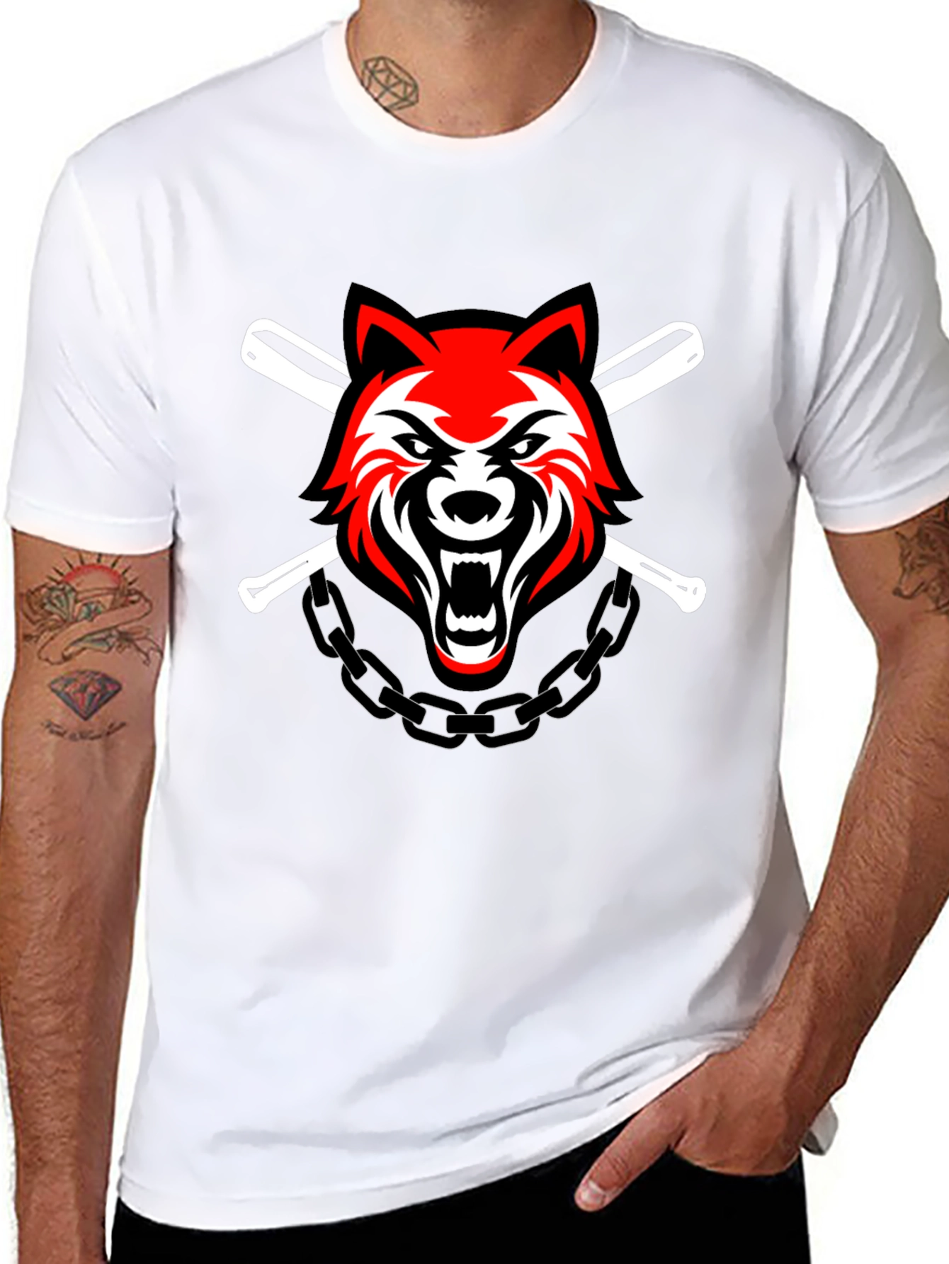 Wolf & Baseball Bats Graphic T-Shirt