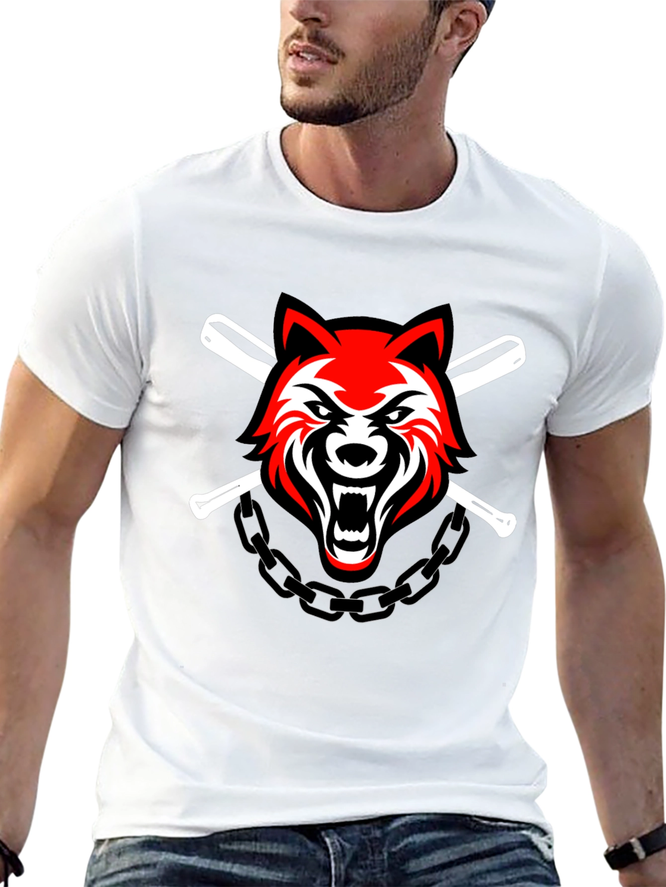Wolf & Baseball Bats Graphic T-Shirt