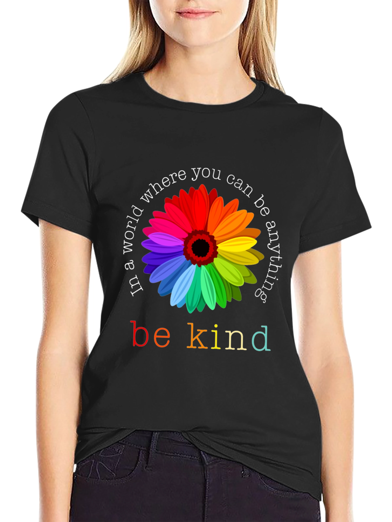 Be Kind Rainbow Flower Graphic Tee - Unisex