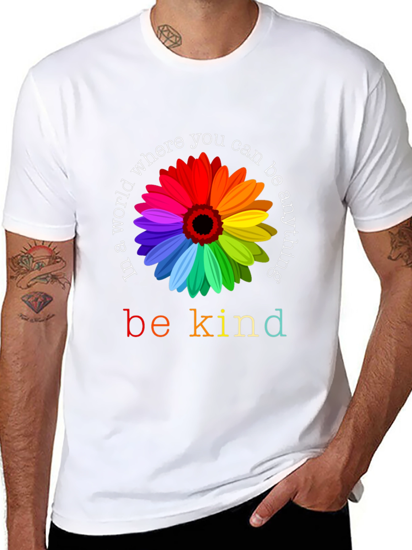 Be Kind Rainbow Flower Graphic Tee - Unisex