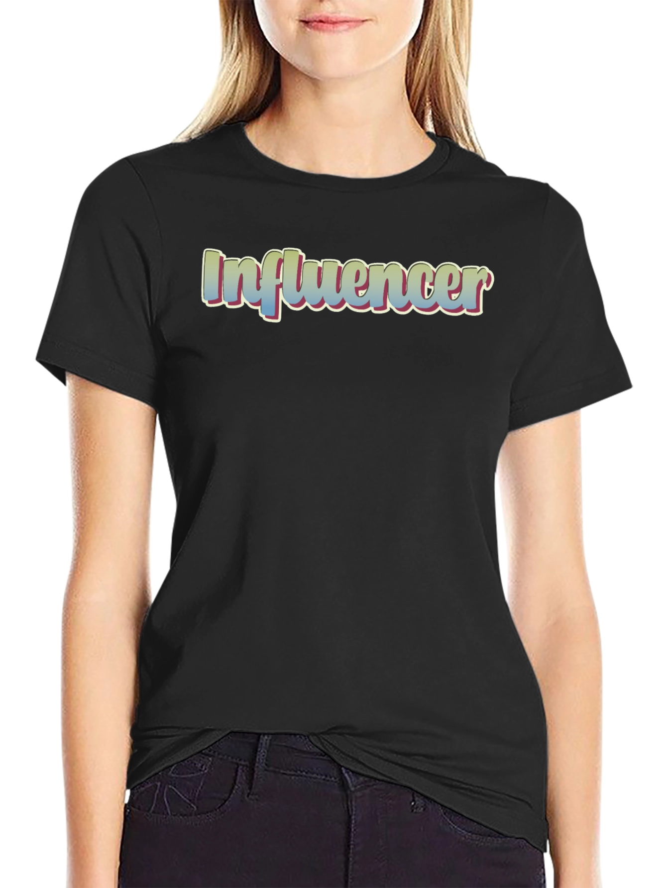 Influencer Tee - Stylish Black Cotton Blend T-Shirt