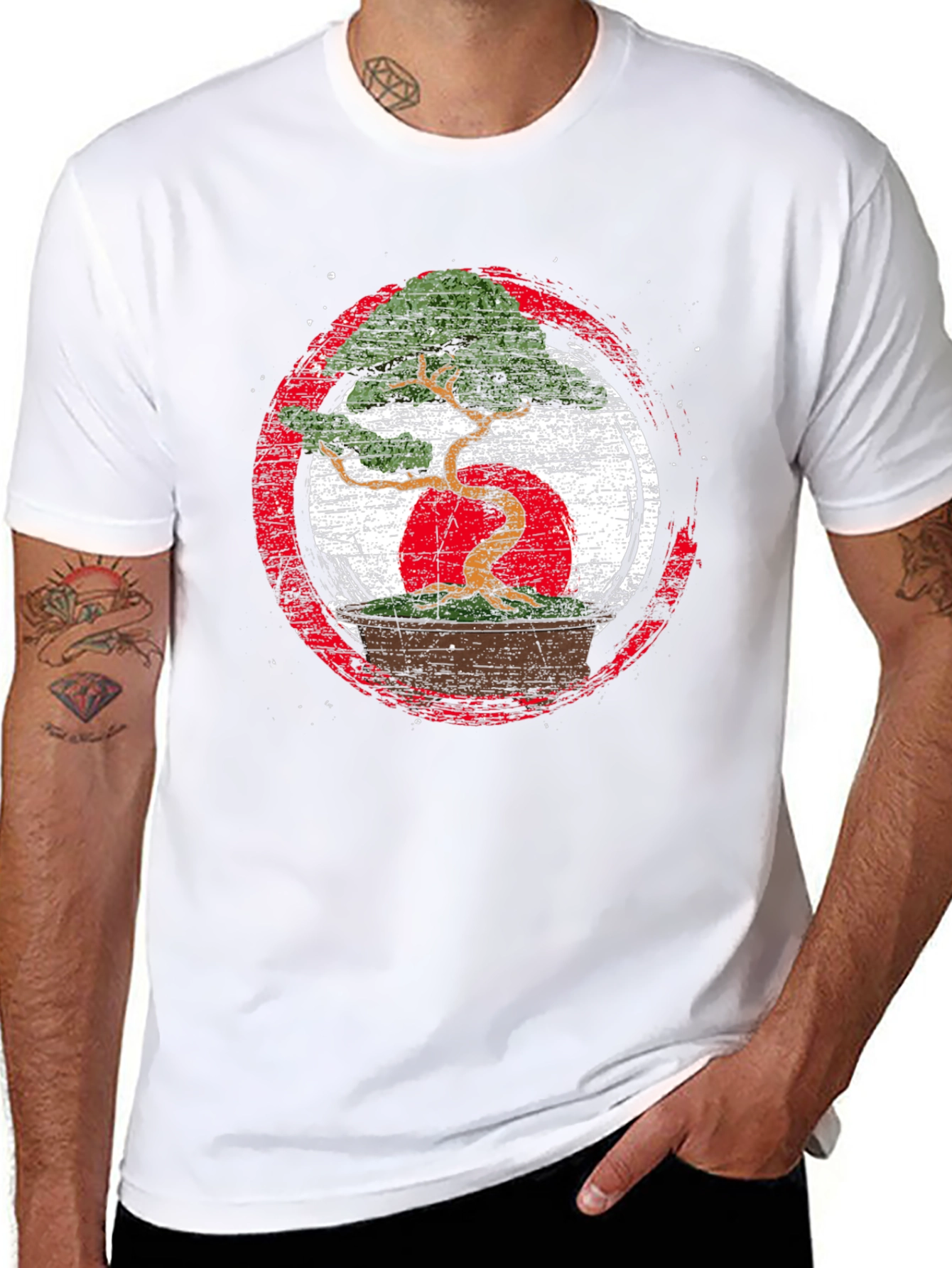 Bonsai Tree Japan Flag Graphic T-Shirt