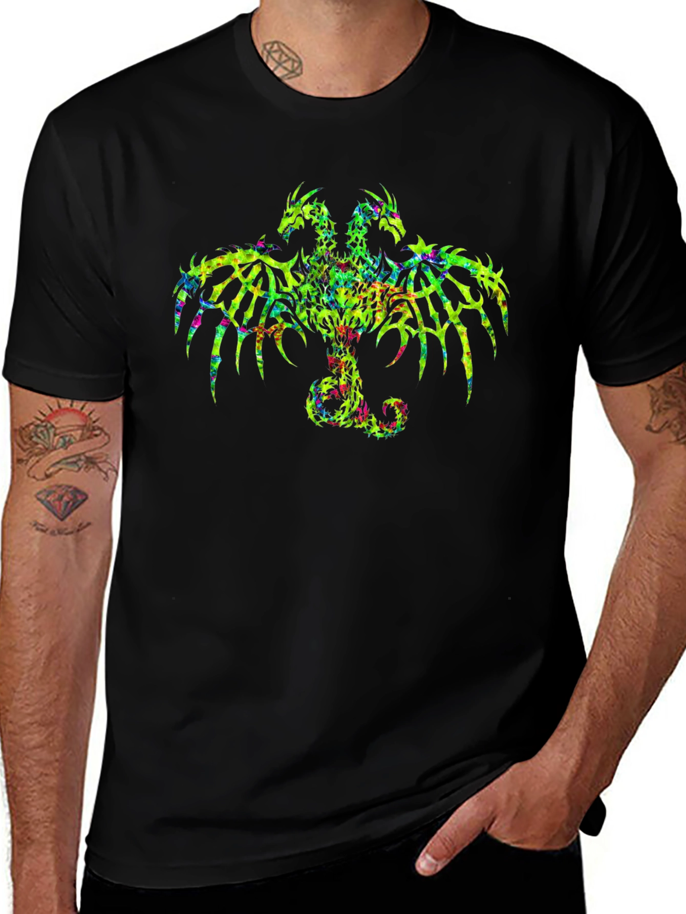 Three-Headed Dragon Graphic Tee - Black