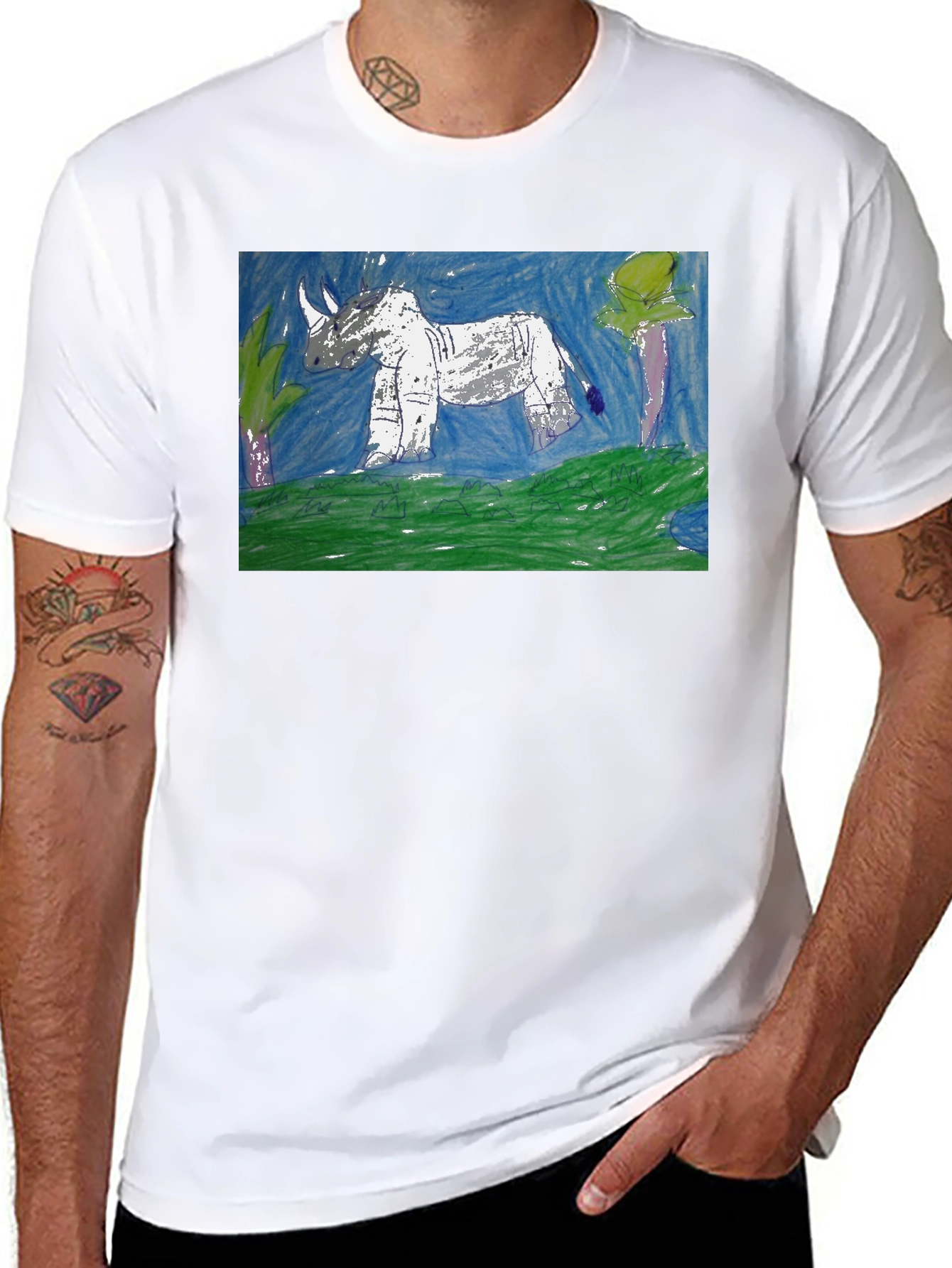 Rhino Art Graphic T-Shirt - Black Cotton Tee