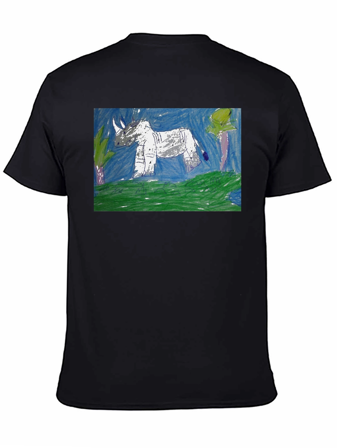 Rhino Art Graphic T-Shirt - Black Cotton Tee