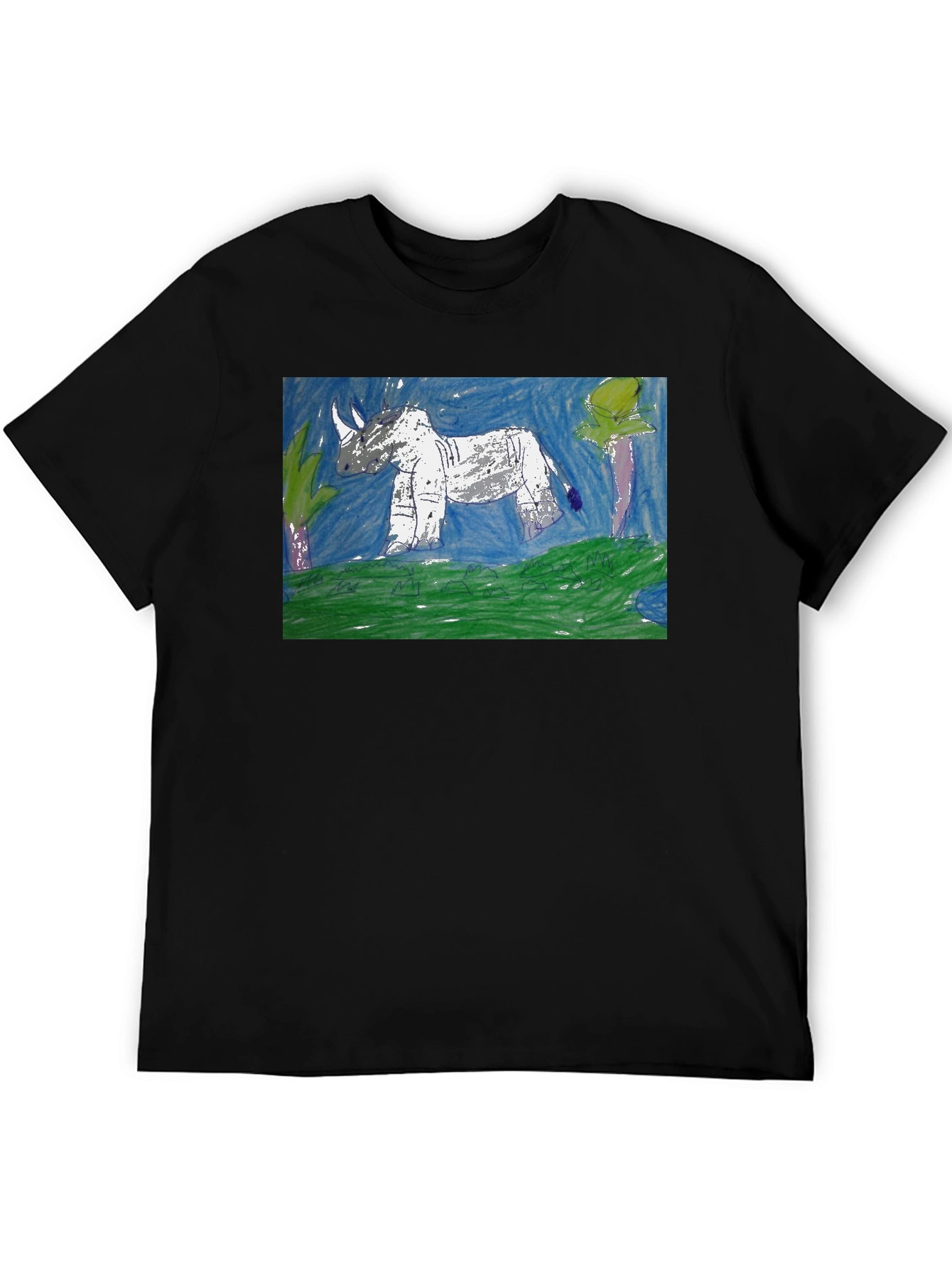 Rhino Art Graphic T-Shirt - Black Cotton Tee