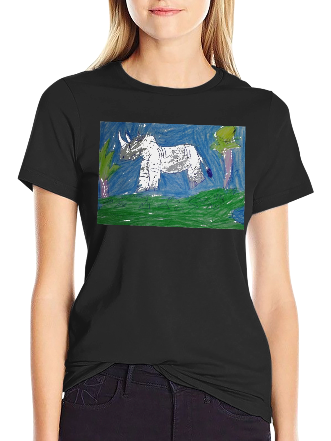 Rhino Art Graphic T-Shirt - Black Cotton Tee