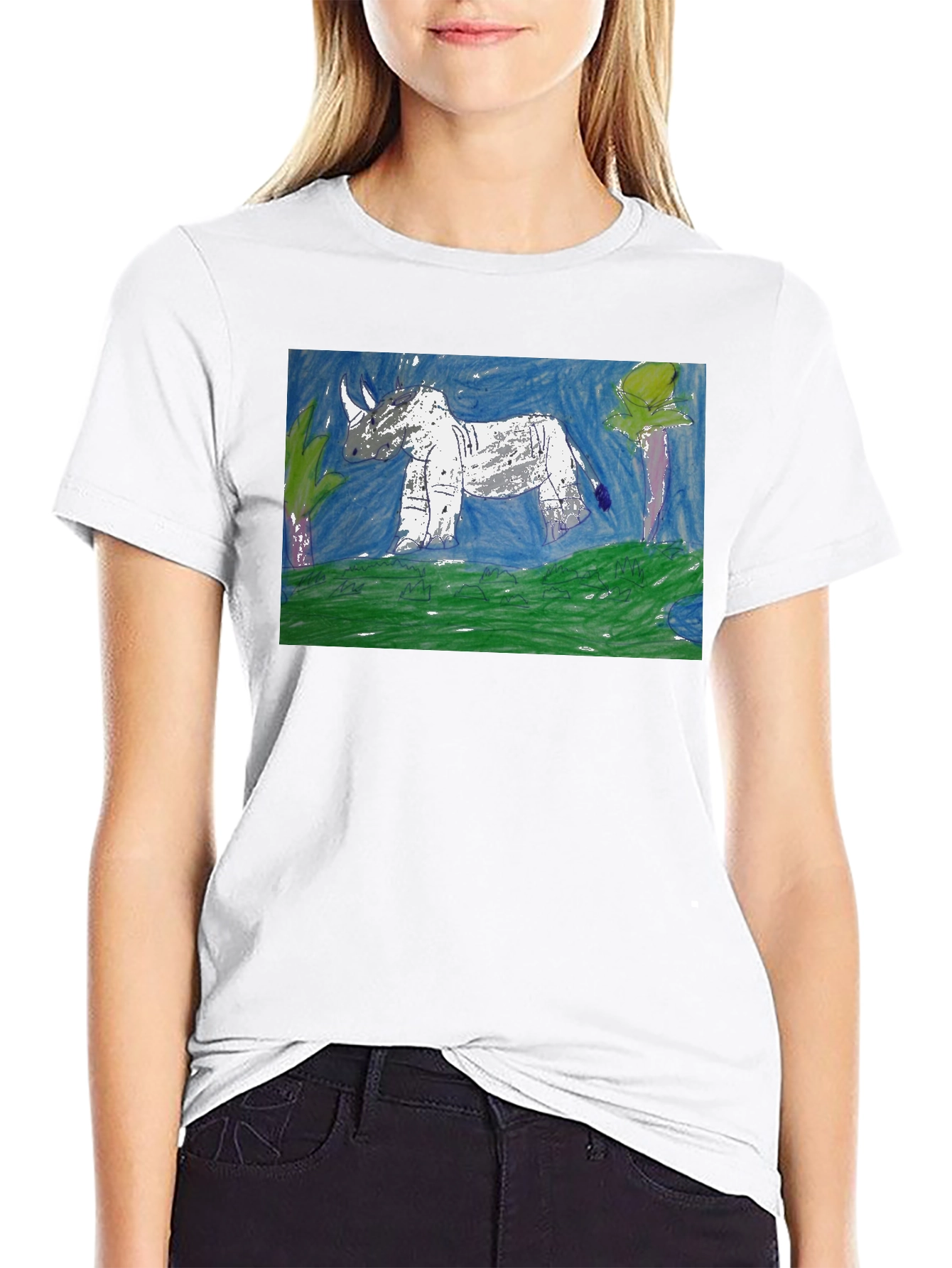 Rhino Art Graphic T-Shirt - Black Cotton Tee