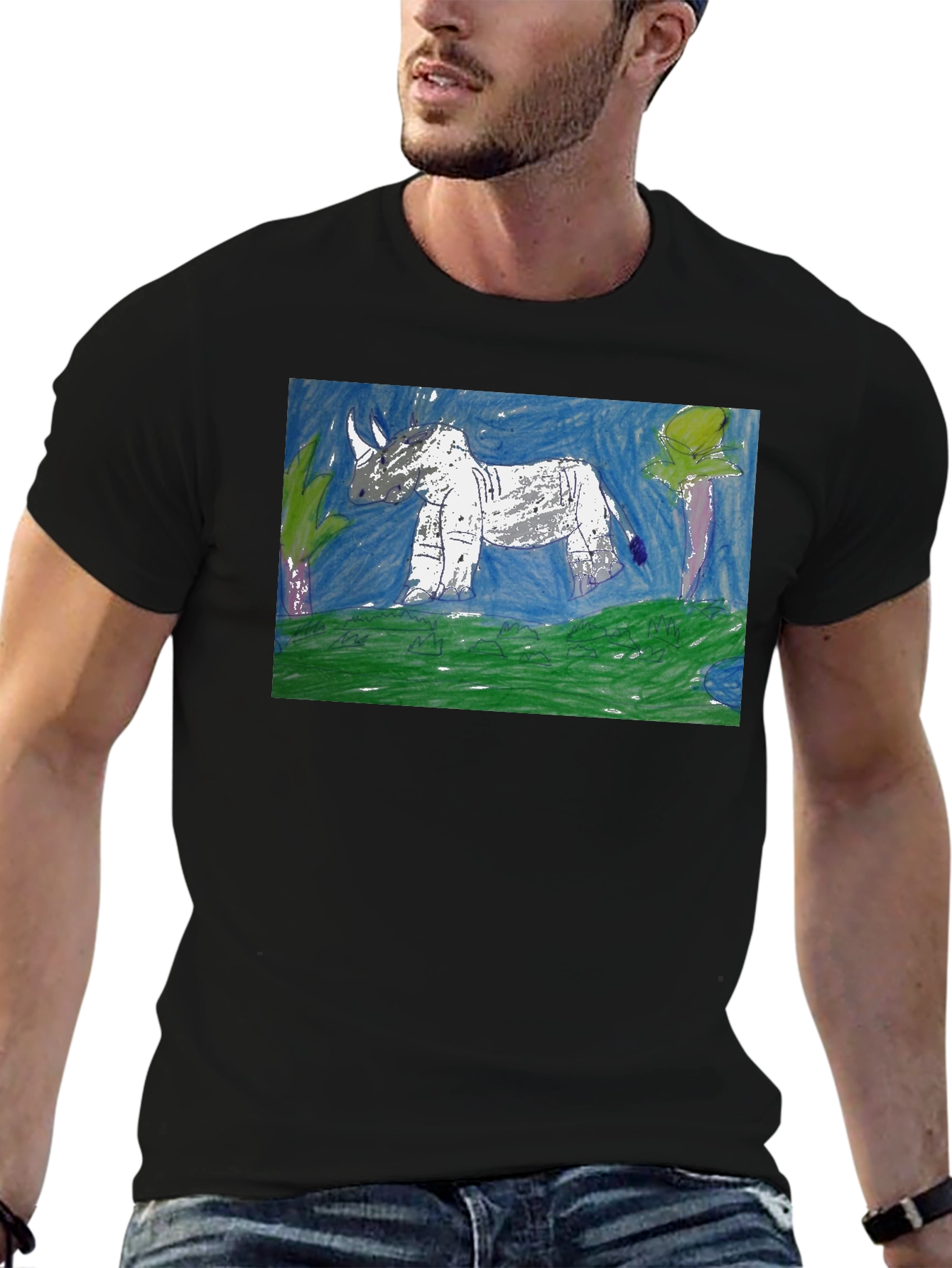 Rhino Art Graphic T-Shirt - Black Cotton Tee