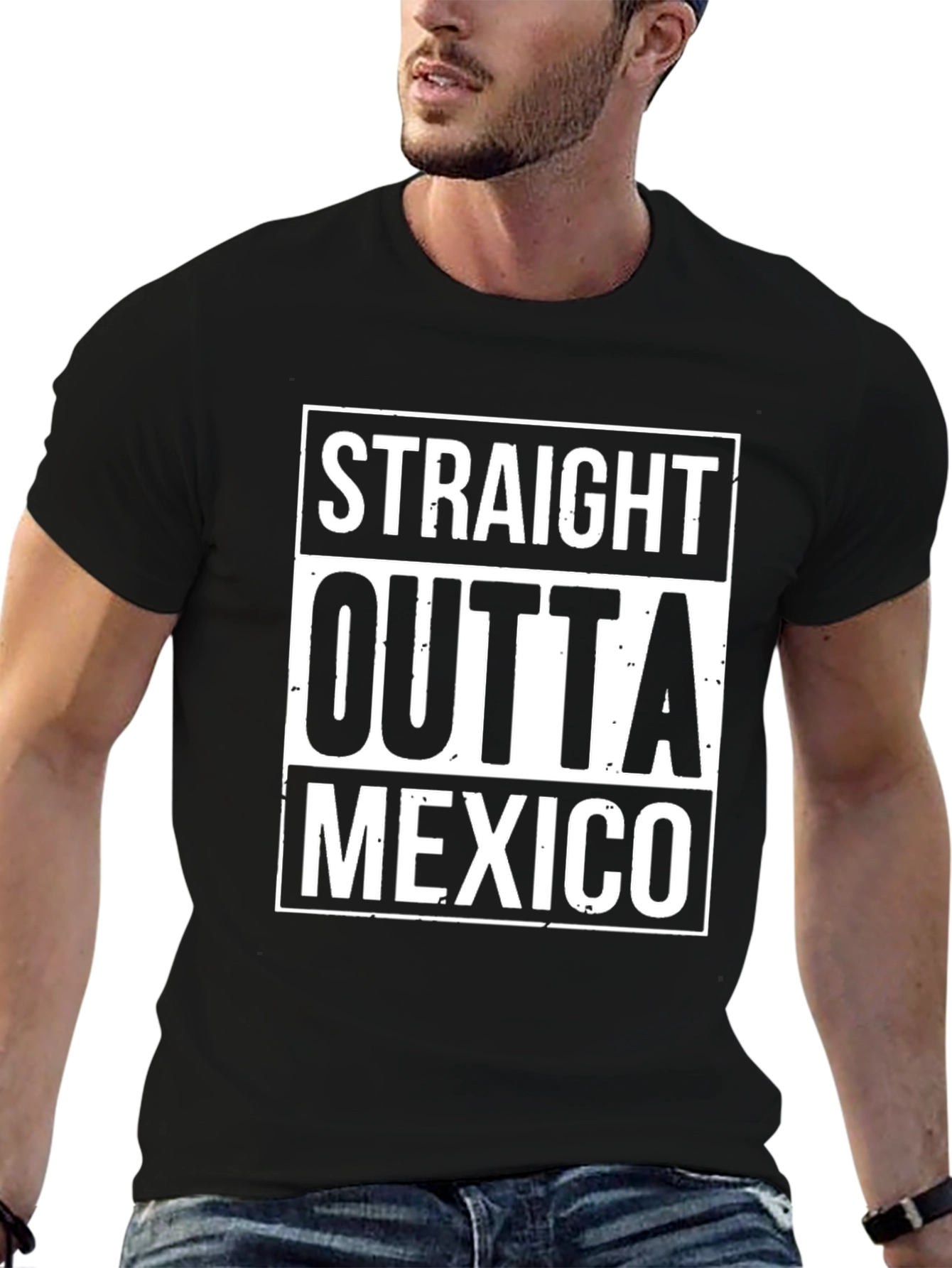 Straight Outta Mexico Graphic Tee - Black Cotton T-Shirt