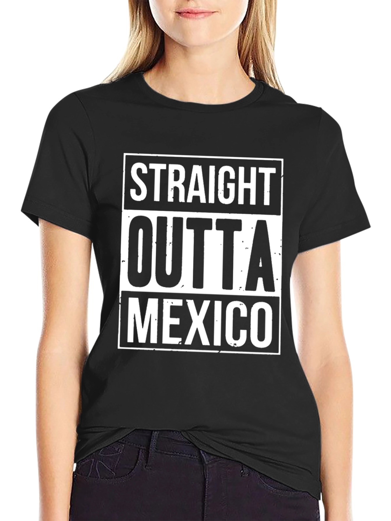 Straight Outta Mexico Graphic Tee - Black Cotton T-Shirt